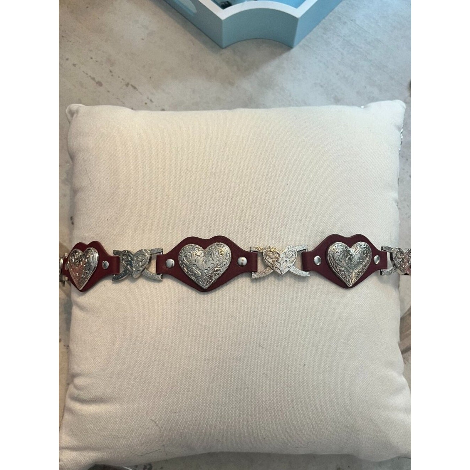 Silver & Burgundy Heart Buckle Belt