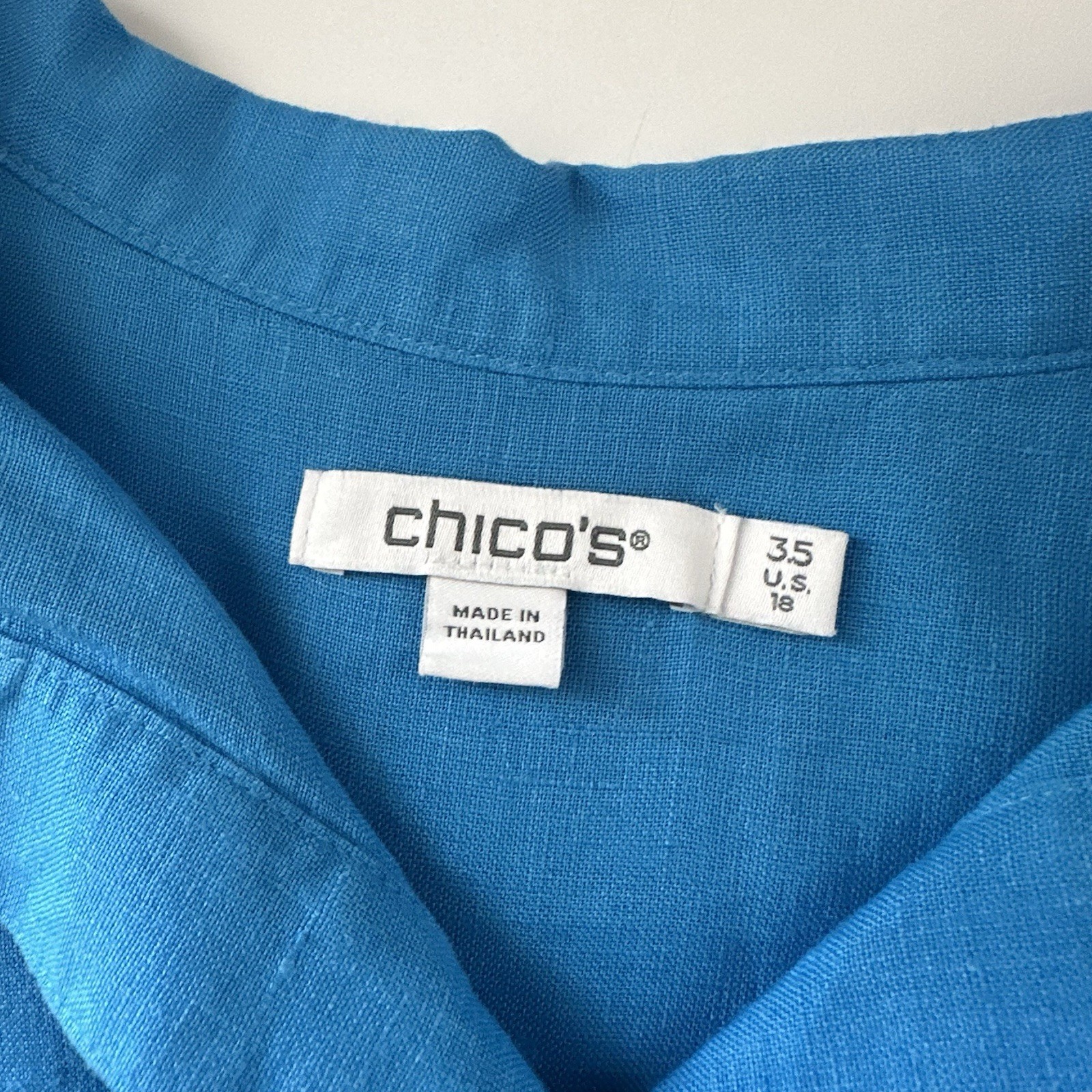 Chicos Womens Linen Button Up Size 3.5 / 18 Blue Coastal Nautical Collared Beach