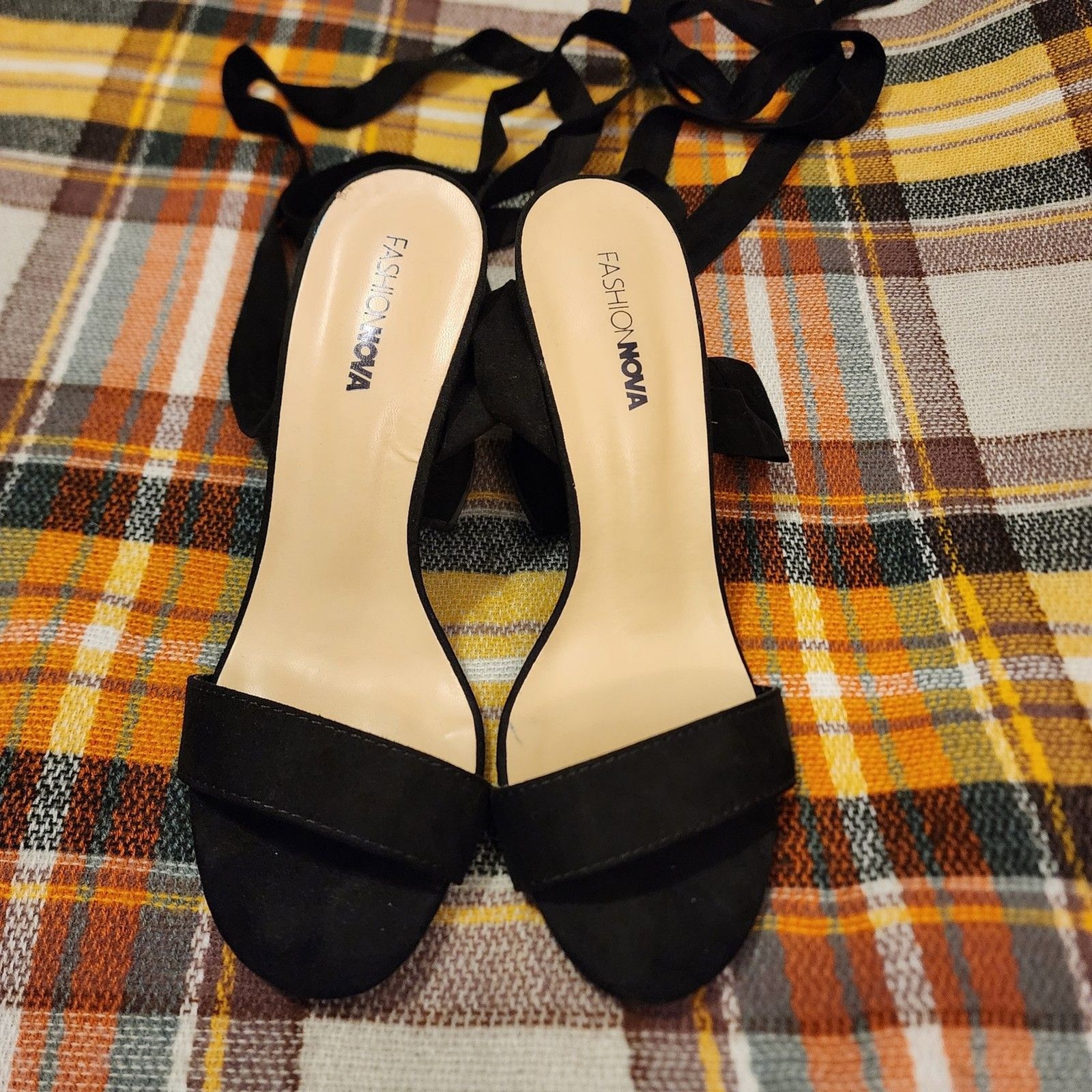 Fashion Nova Black Tie Up Block Heels. NWOT.