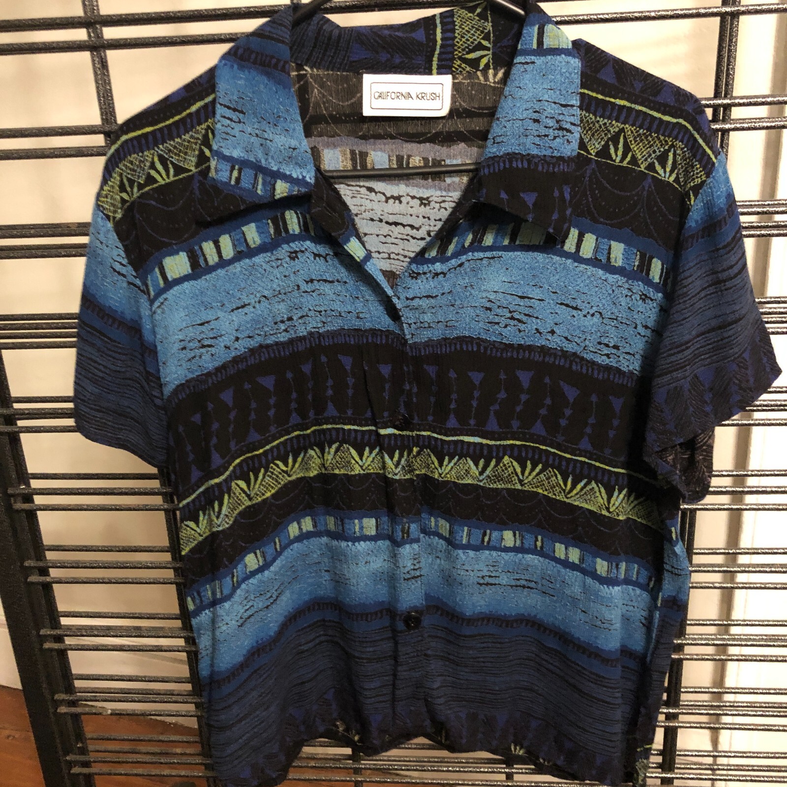 vtg 90s California Krush Button Rayon Shirt Sz S Boho Beach Tropical USA