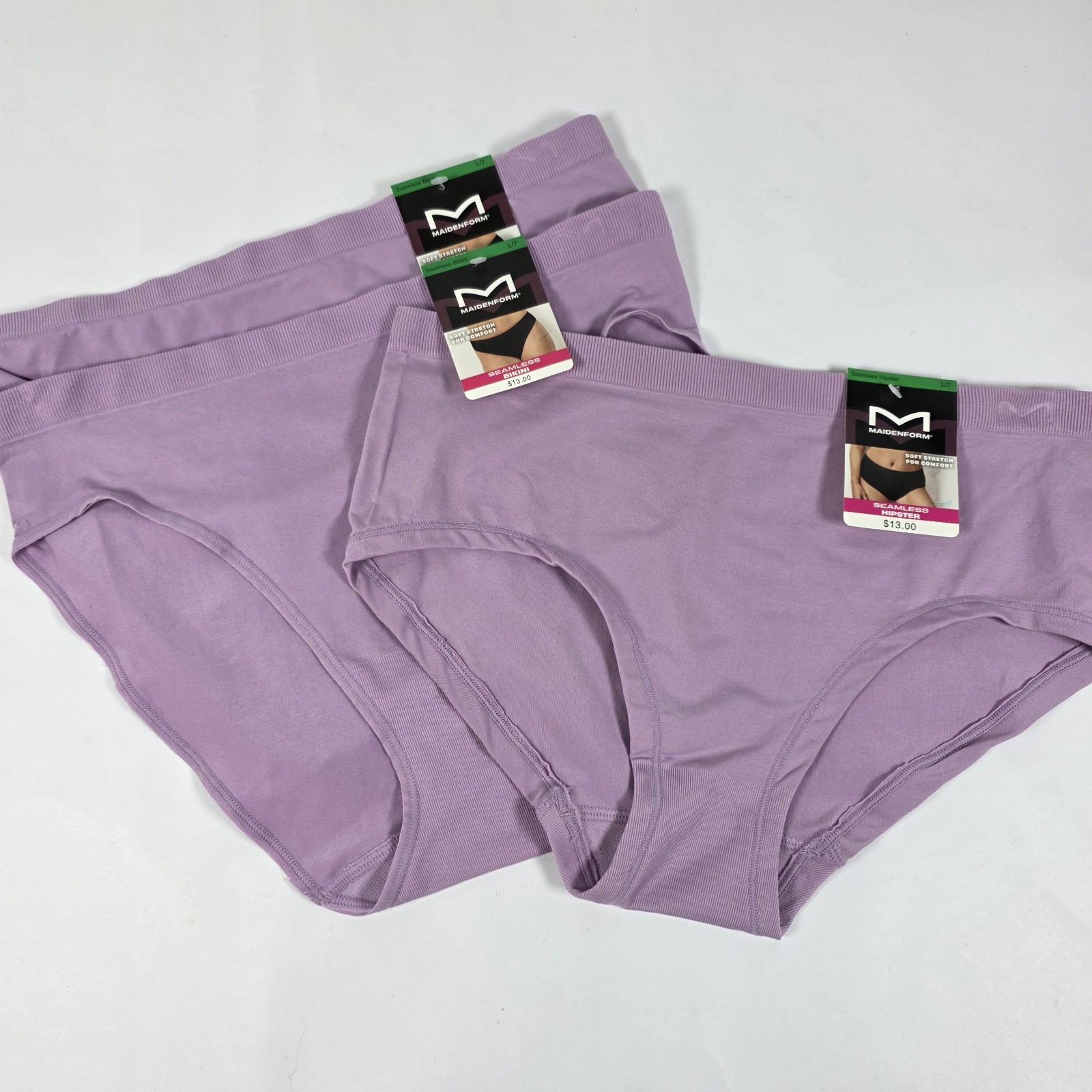 (3) Maidenform Soft Stretch Seamless Bikini/Hipster Underwear Size Large/7 -NEW