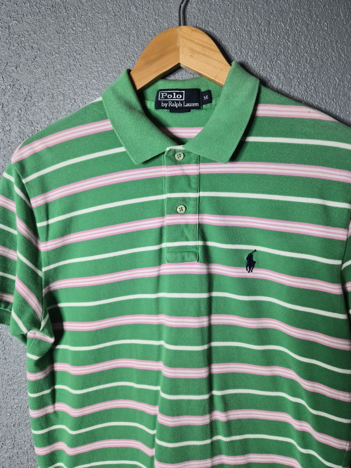 vintage 1990s Polo By Ralph Lauren shirt Stripes Green Pink White Size Medium