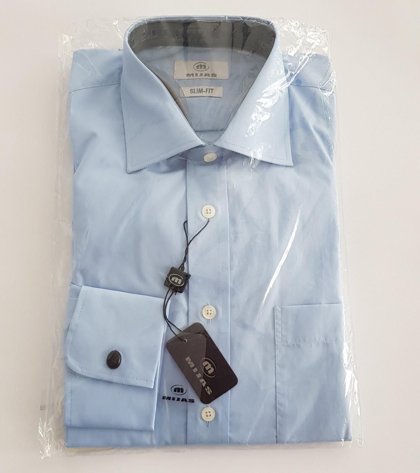 Original Mijas men’s business shirt New Kent long sleeve blue slim fit size 37-38