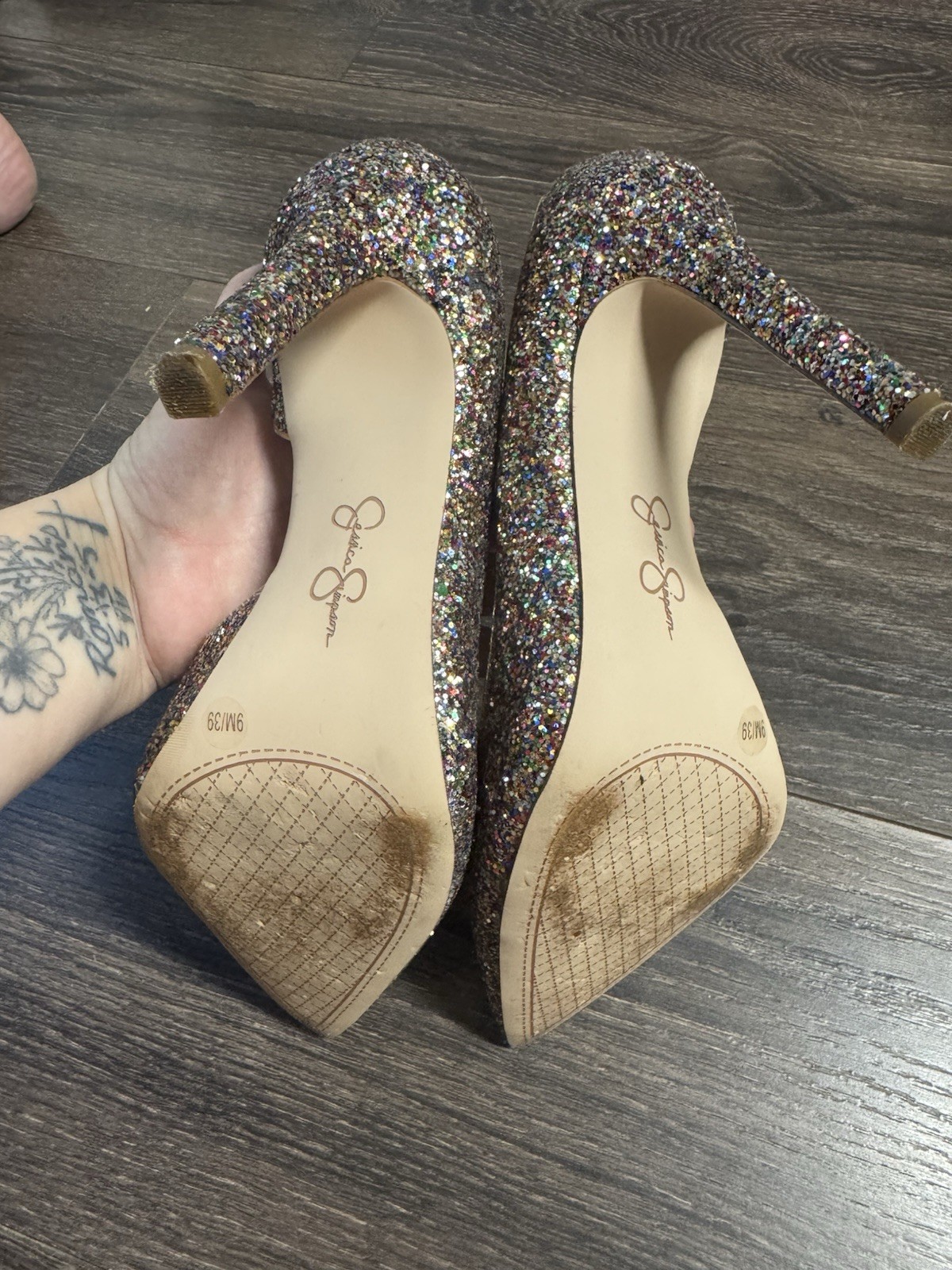 Womens Jessica Simpson Size 9 Multicolor Glitter Pointed Toe Slip On Pumps