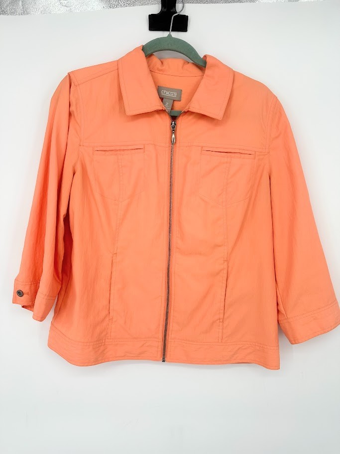Chico’s Peach Zip Jacket Womens Size 2 Medium Classic Career Casual Travel Beach