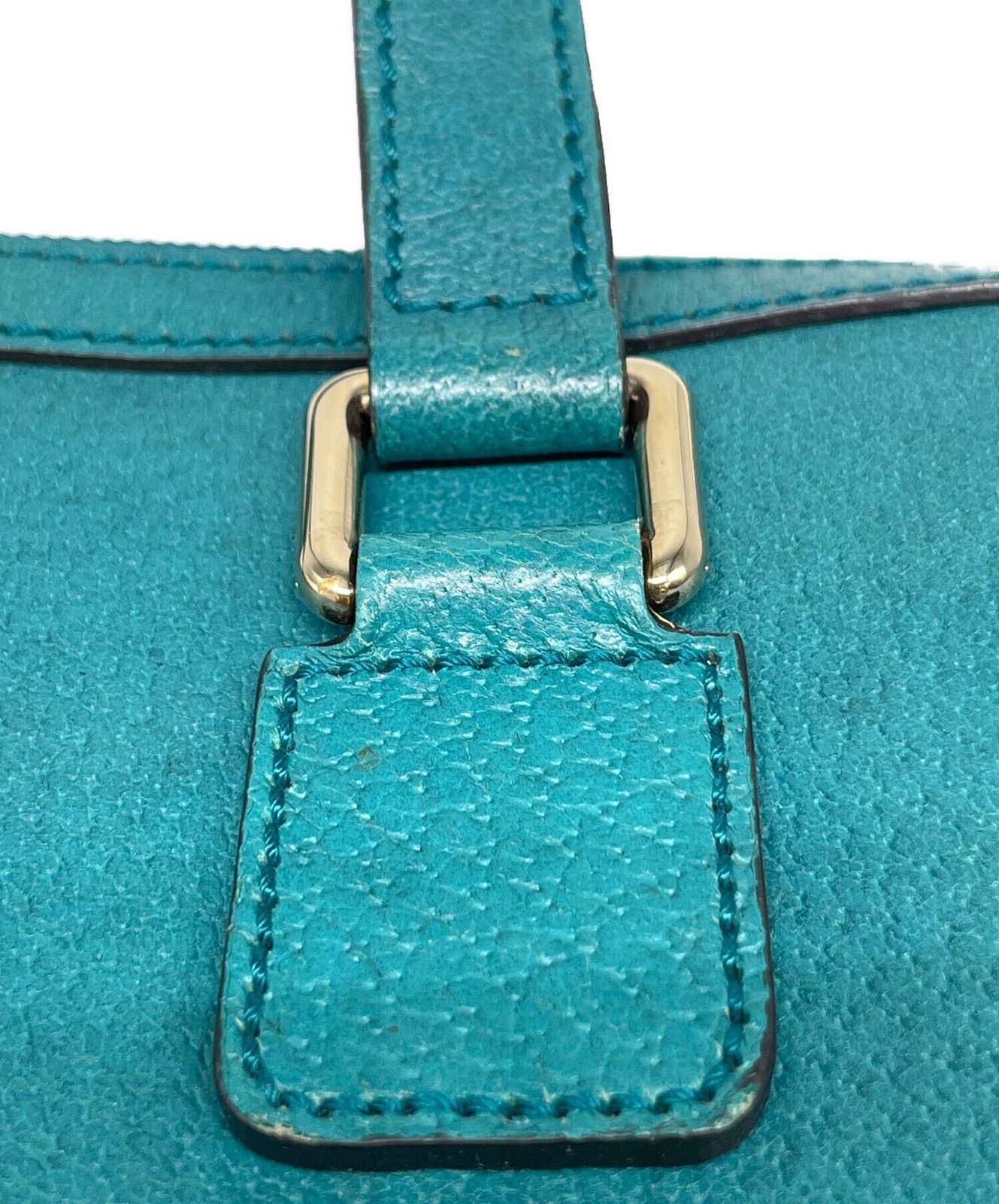 Gucci Turquoise Blue Leather Handbag Gold Hardware 264210 Women 12.6in x 7.5in
