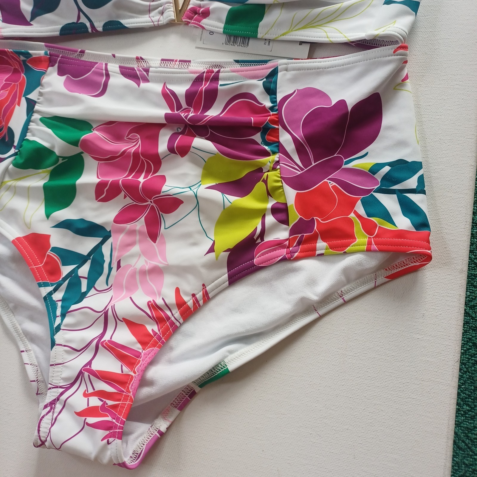 BNWT £34 Debenhams Floral Halter Bikini UK12 Top UK16 Full Brief Bottom Wireless