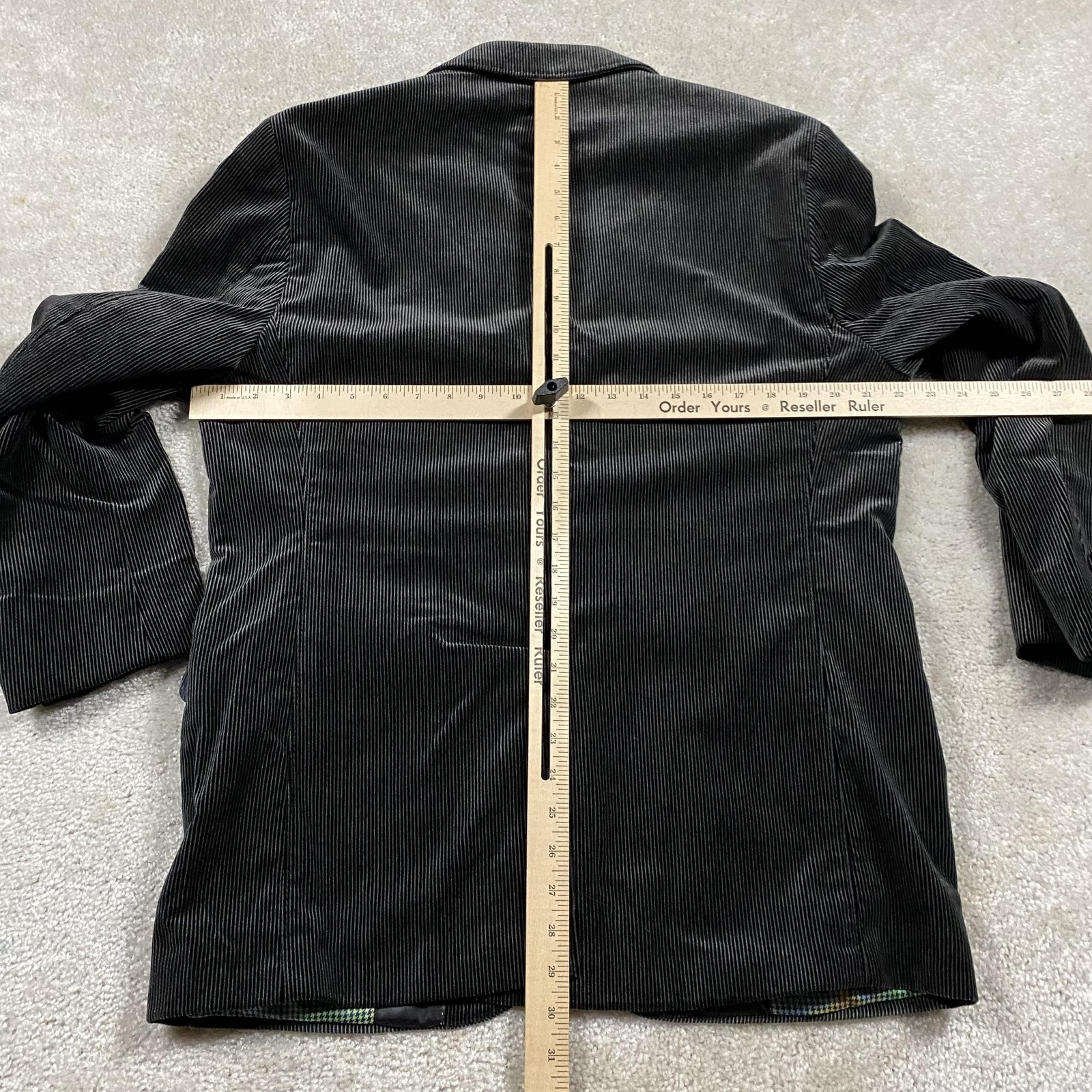 Kroon Sport Coat Mens 40R Black Striped Velvet Cotton Blazer Lined Jacket