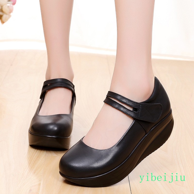 Men’s Mid Wedge Heel Creeper Platform Round Toe Boat Shoes Buckle Ladies Pumps