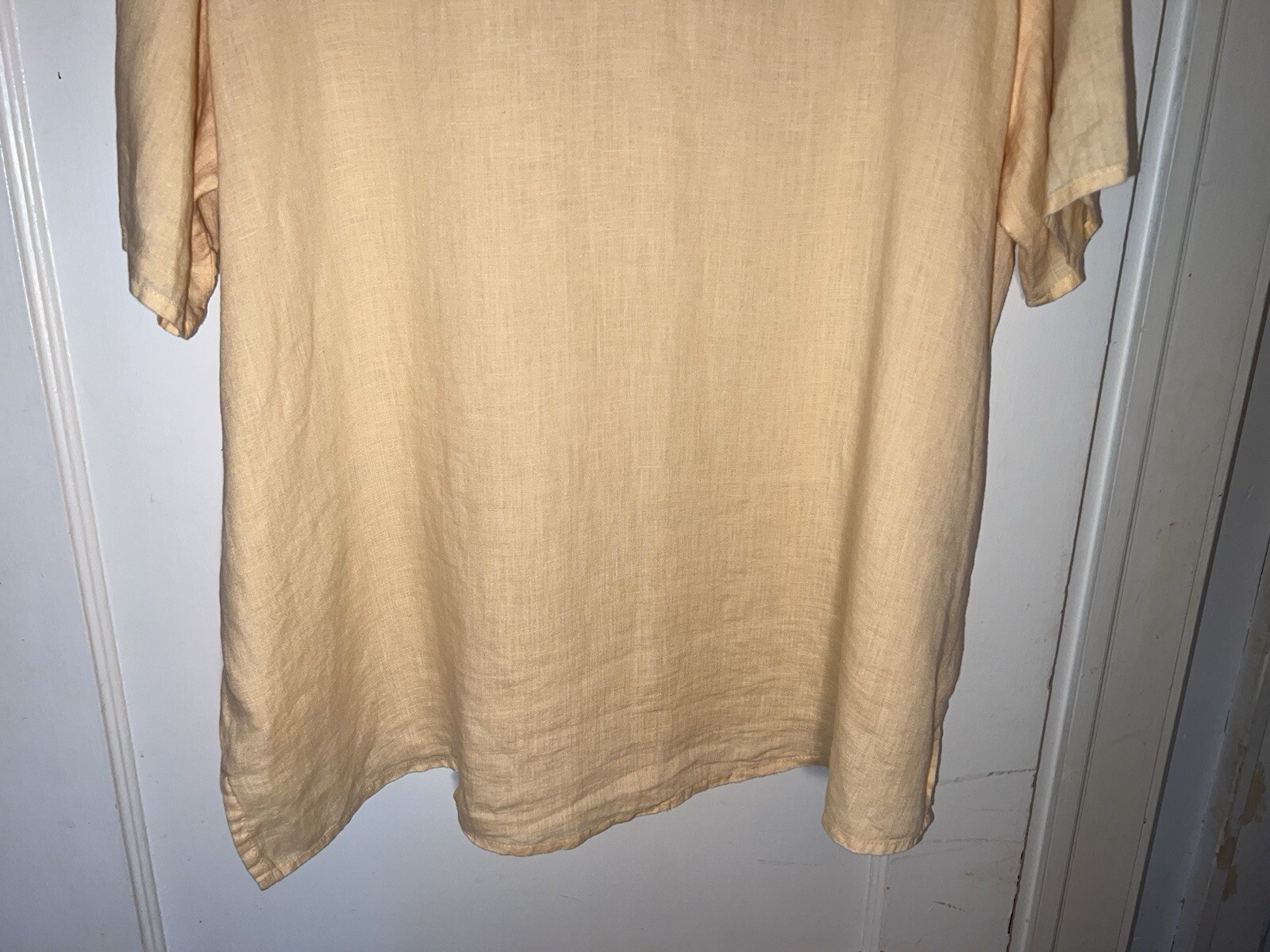 FLAX by Jeanne Engelhart 100% Linen Short Sleeve Tunic Top Yellow Size M. d674