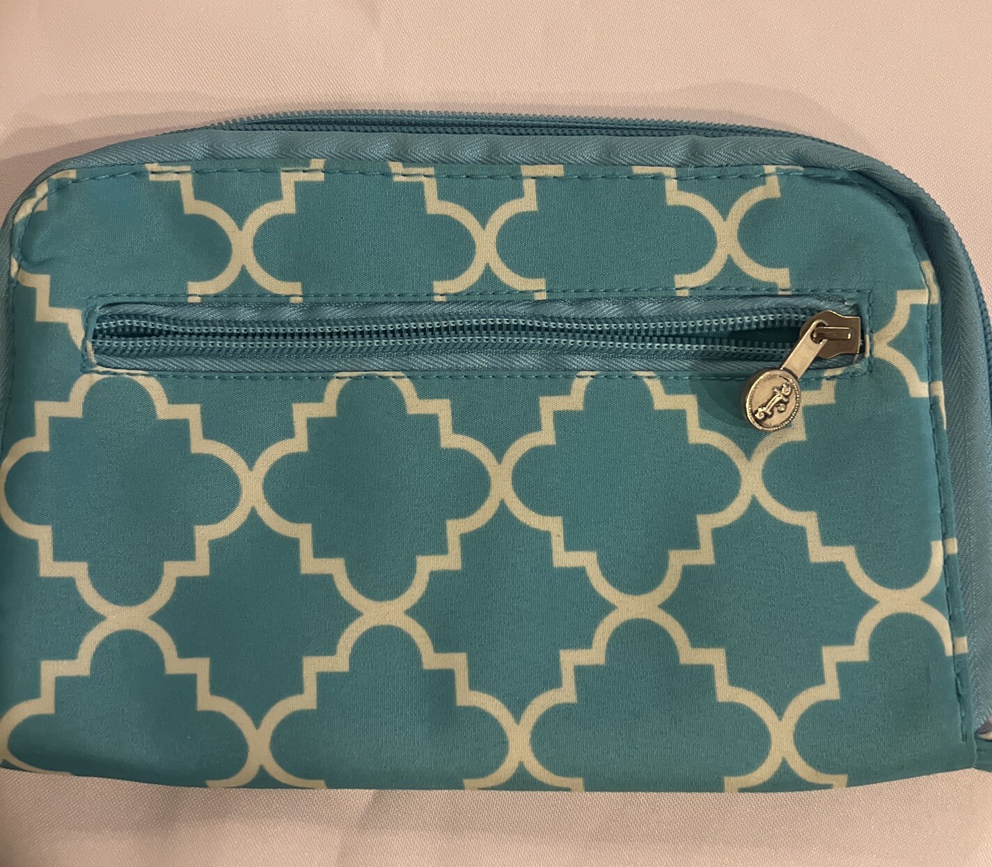 Initials, Inc. Turquoise And White Organizer Wristlet