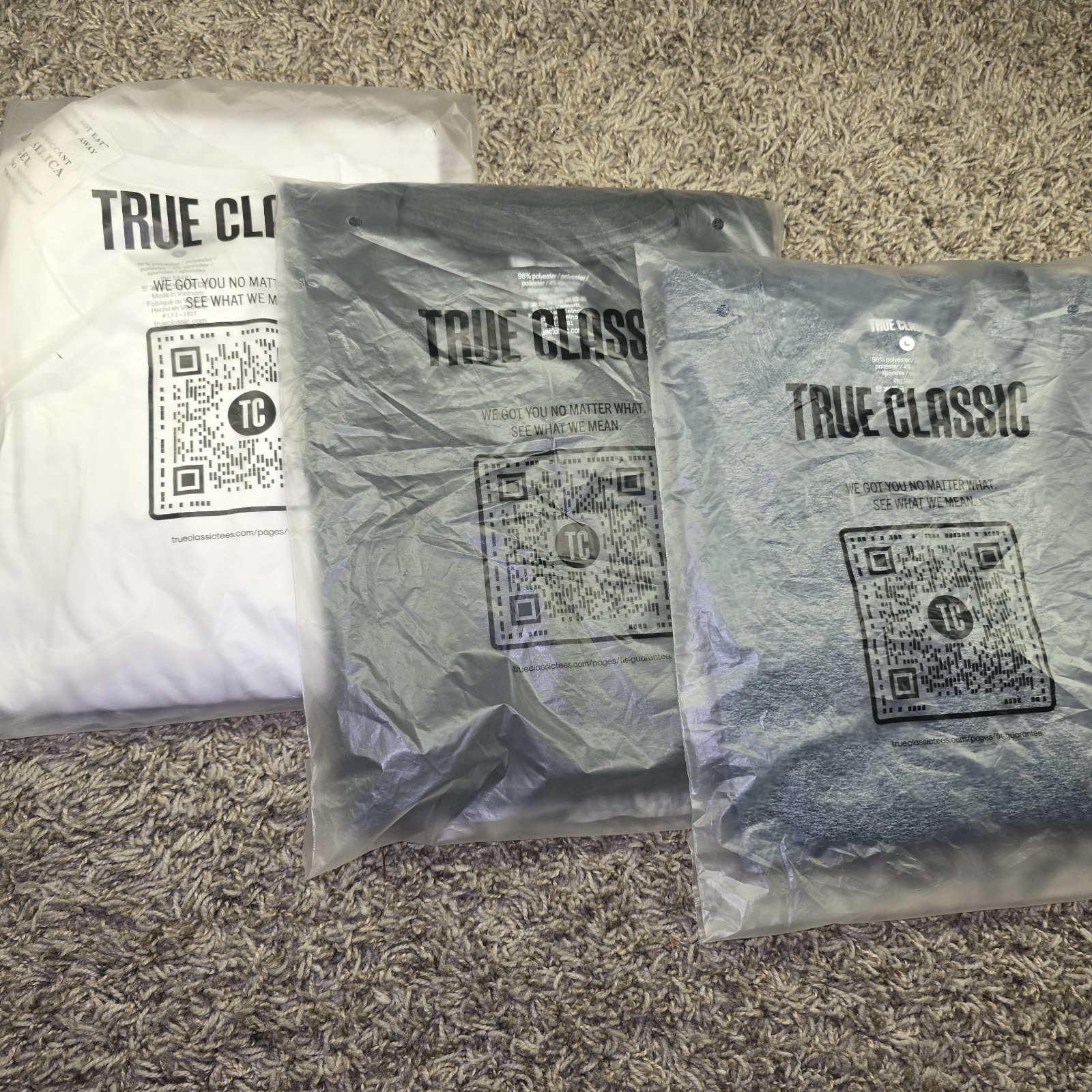 3x True Classic Active Long Sleeve Crew Lot Of 3 White/Hthr Gray/Hthr Navy Sz L