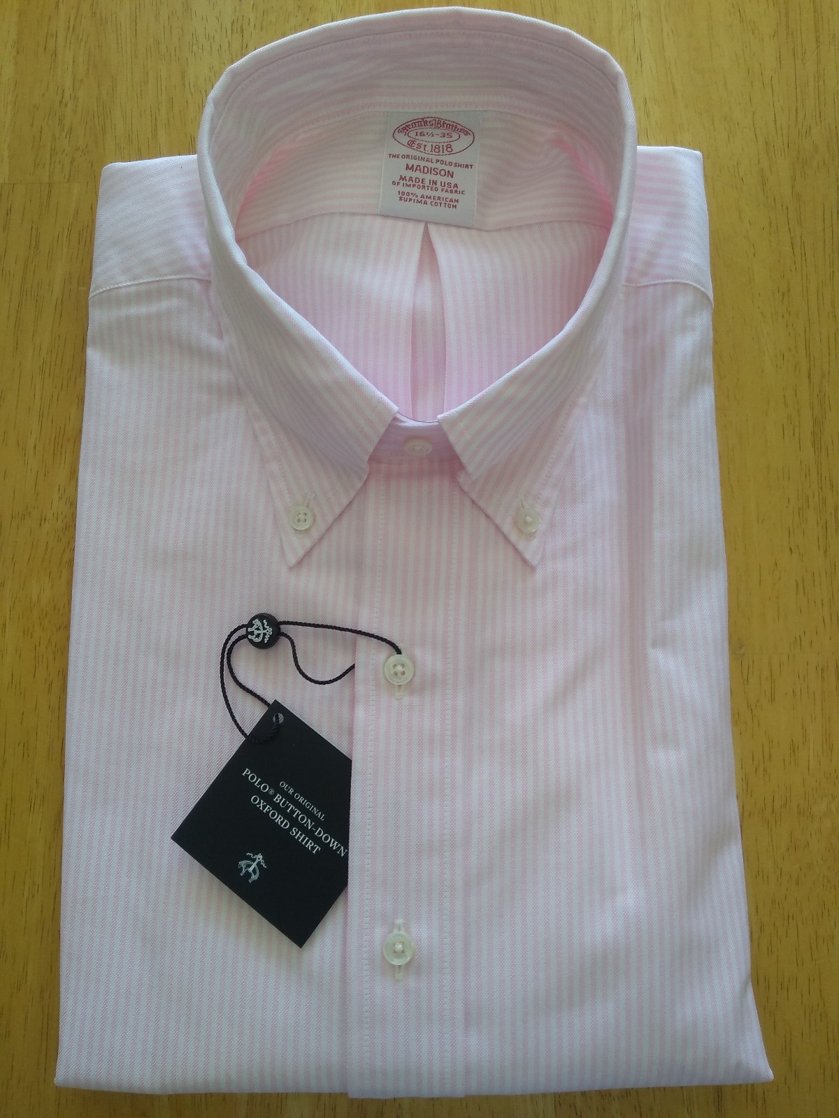 NWT Brooks Brothers Pink University Stripe Button Down 16.5-35 Madison MSRP $140