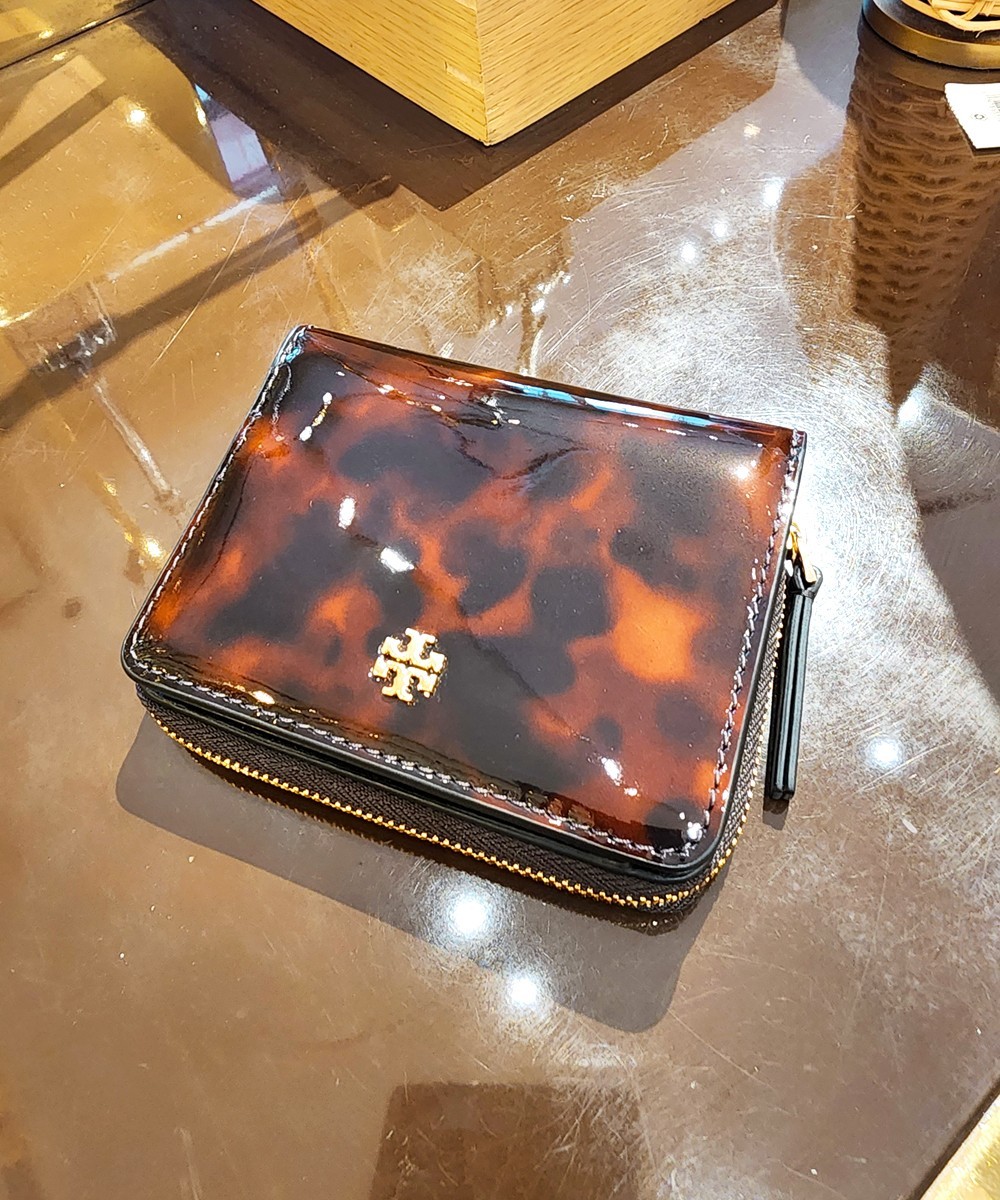 Latest Tory Burch Emerson Patent Leather Tortoise Compact Wallet 165945