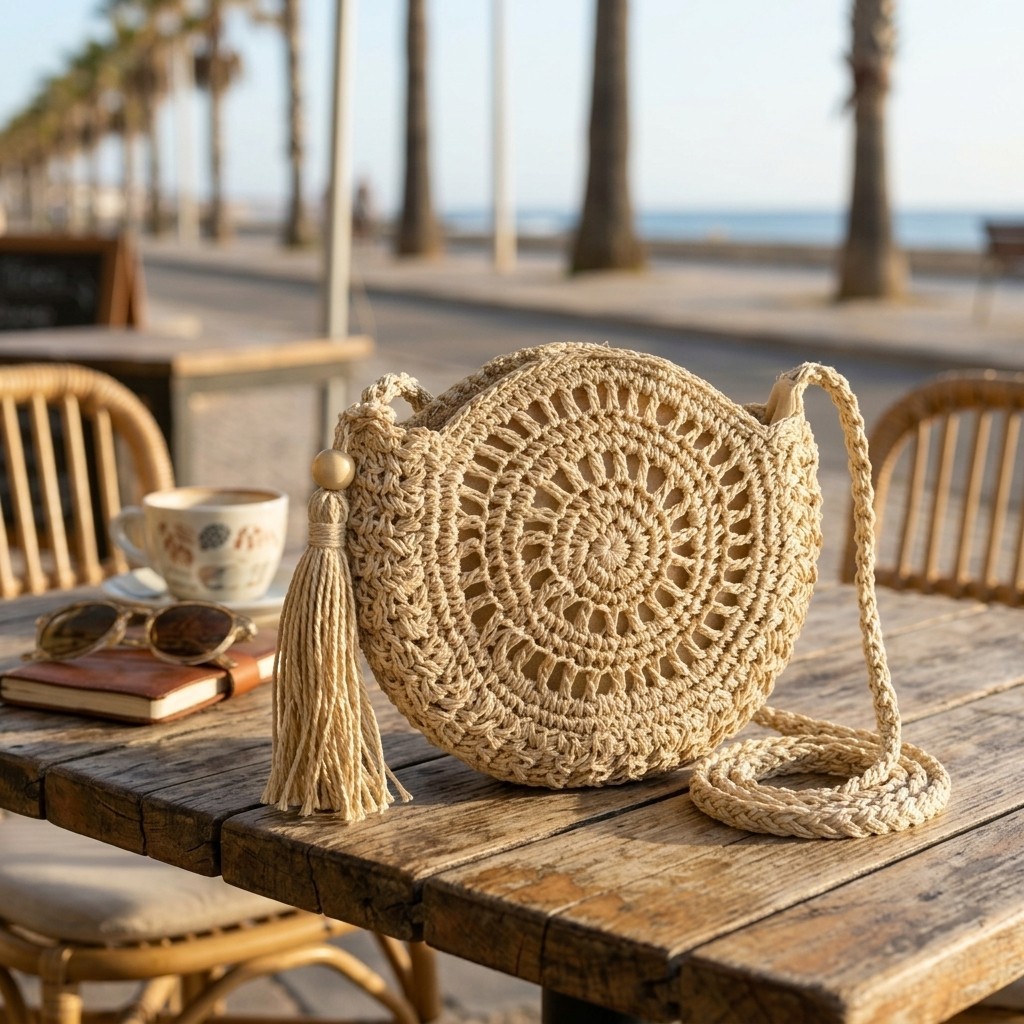 Boho Handmade Crochet Round Bag Women’s Summer Beach Purse