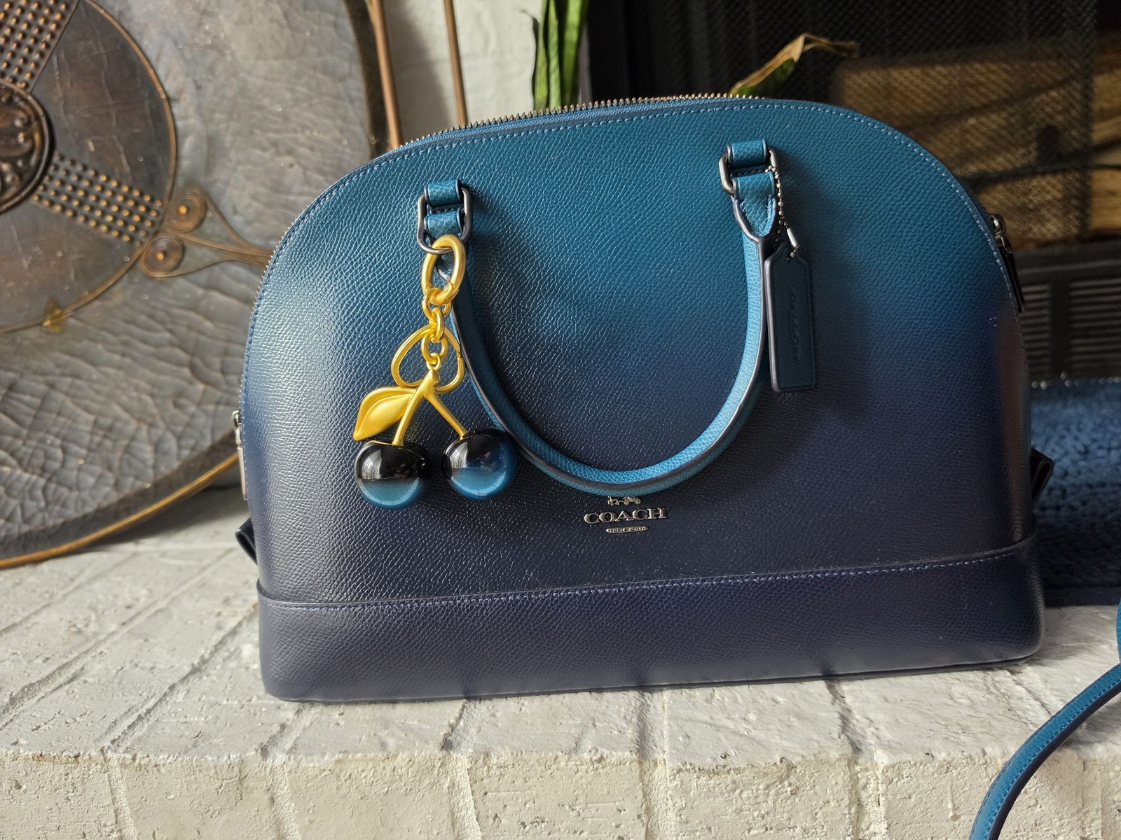 Coach Sierra Satchel Ombre Crossgrain Leather Blue Bag