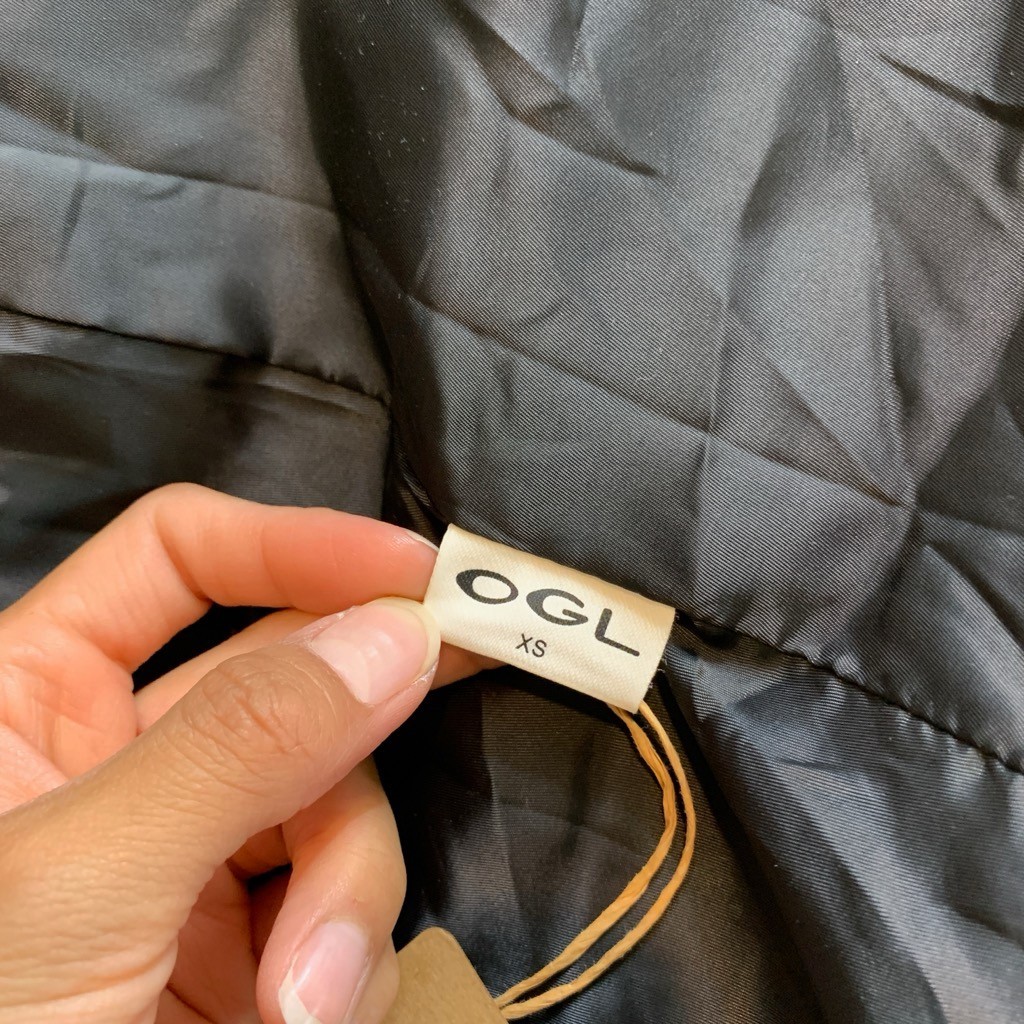 OGL Coat Womens XS Extra Small Black Nylon Blend Belted Button Stretch Trench