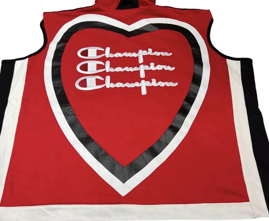 Red Black White Heart Y2K Streetwear Hoodie Vest Sweatshirt Champion L-XXL NEW