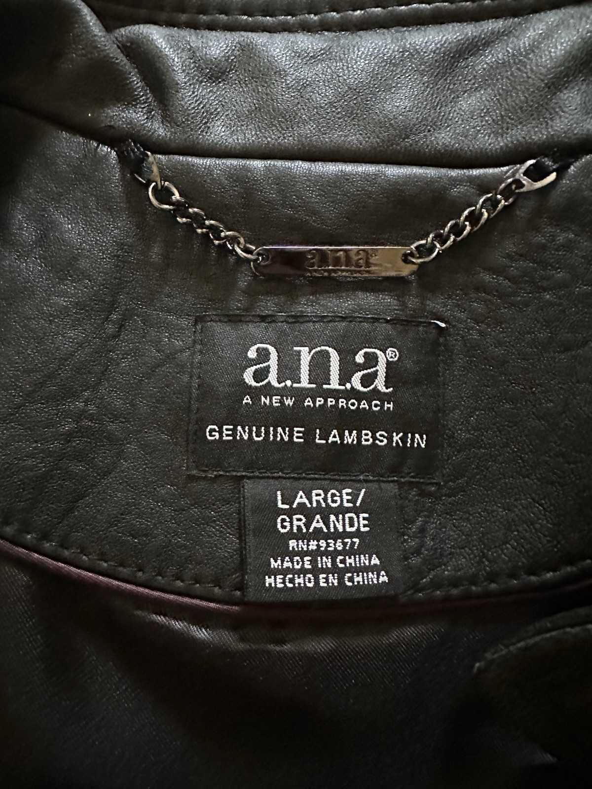 a.n.a Women’s Black Genuine Lambskin Leather Biker Jacket Zip Stand Collar L