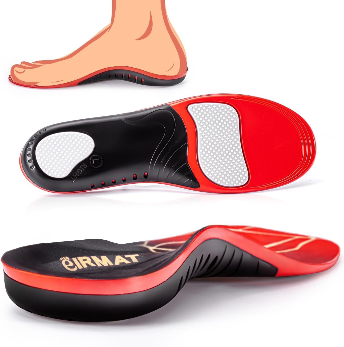 Plantar Fasciitis Insoles, 220+ Lbs High Arch Support Inserts for Men Women, Pai
