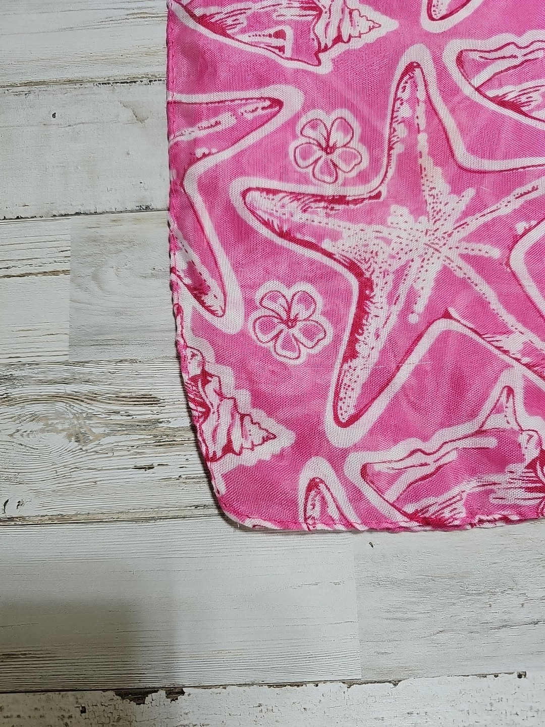 Starfish Floral Seashell Semi-Sheer Scarf Pink 64 Inches Long Shaw
