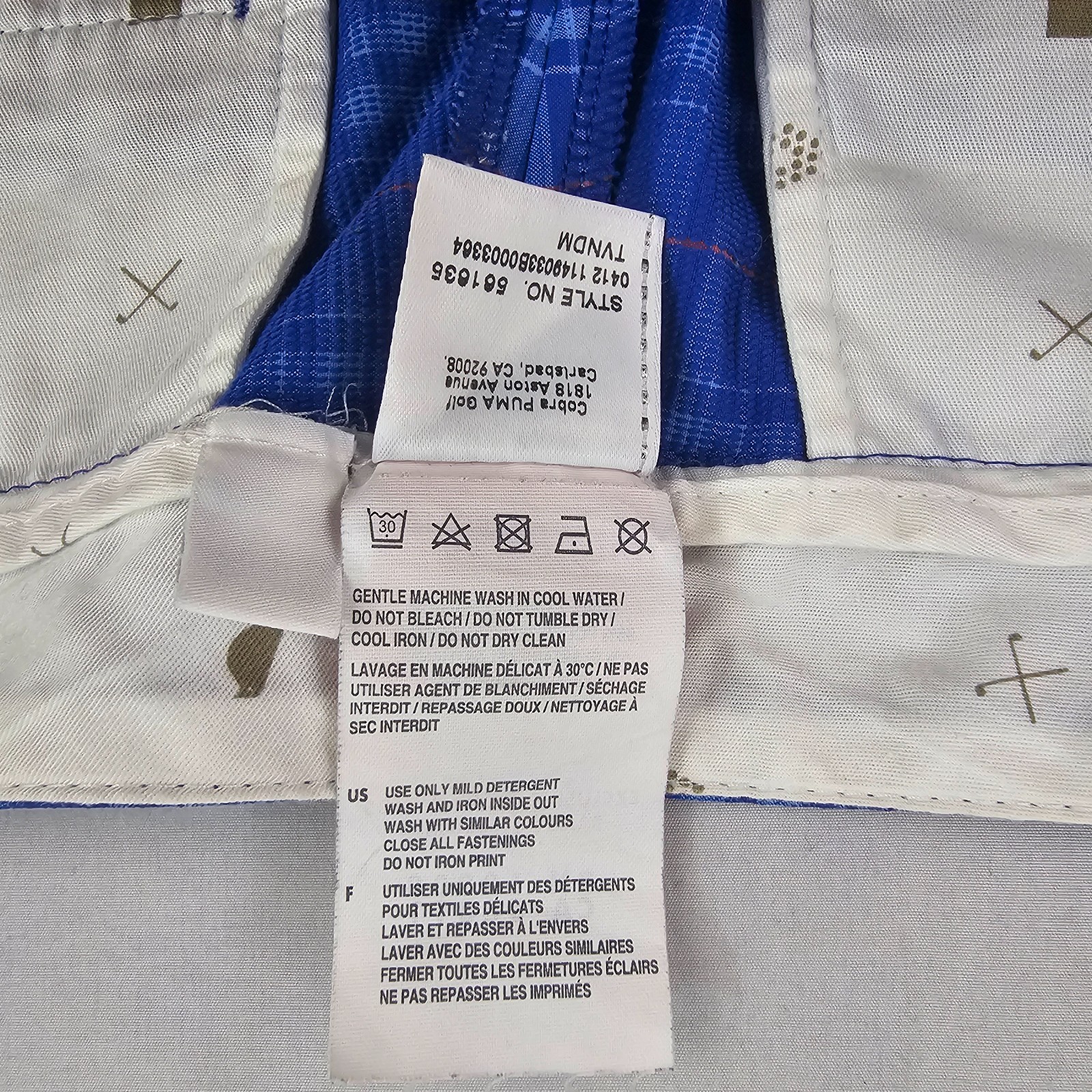 Cobra Puma golf pants mens W 32 L 32 blue check cotton 561635 pockets zip