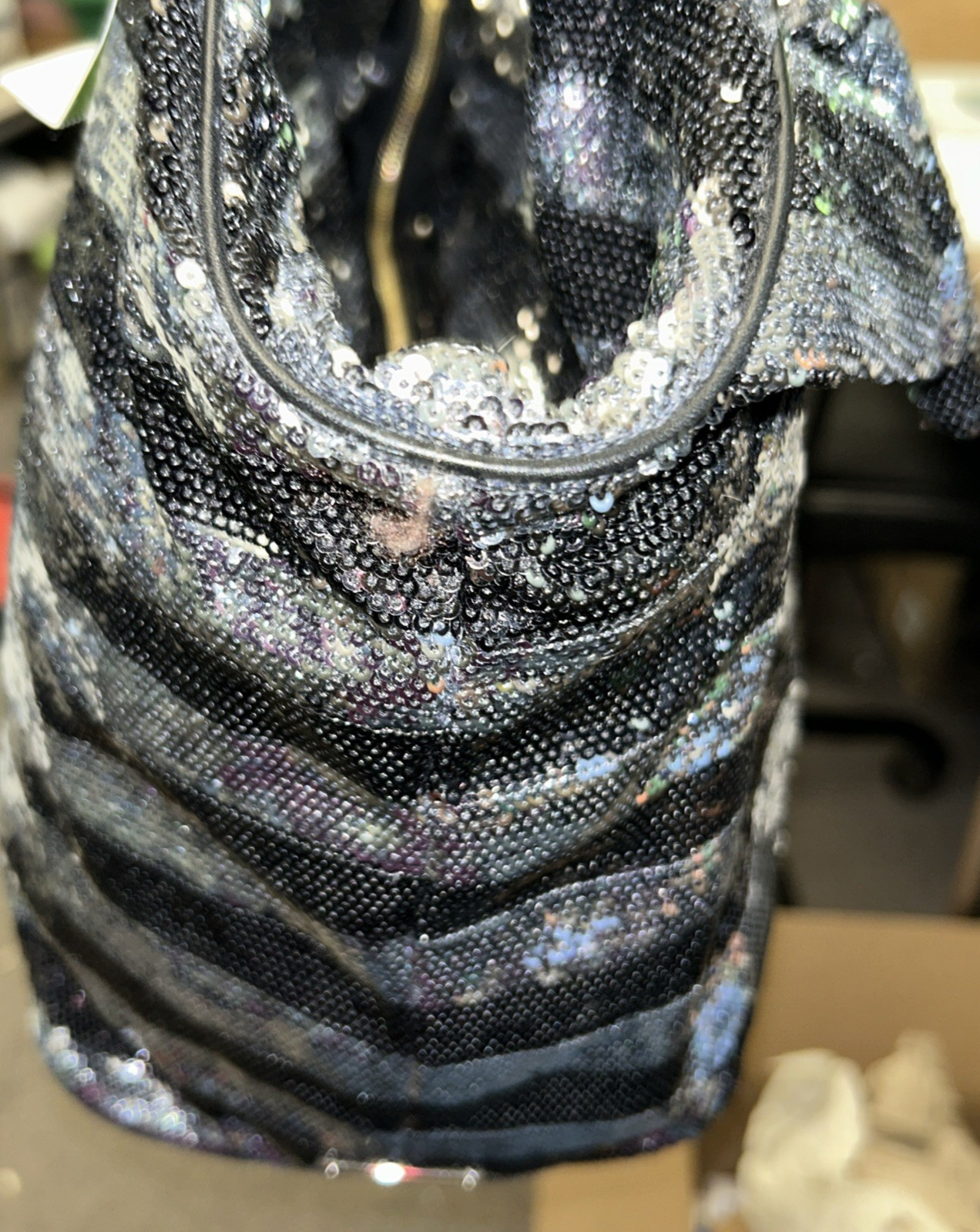Kate Spade Night Sky Handbag LG NWT Vintage Black Silver Sequins Striped Bowtie