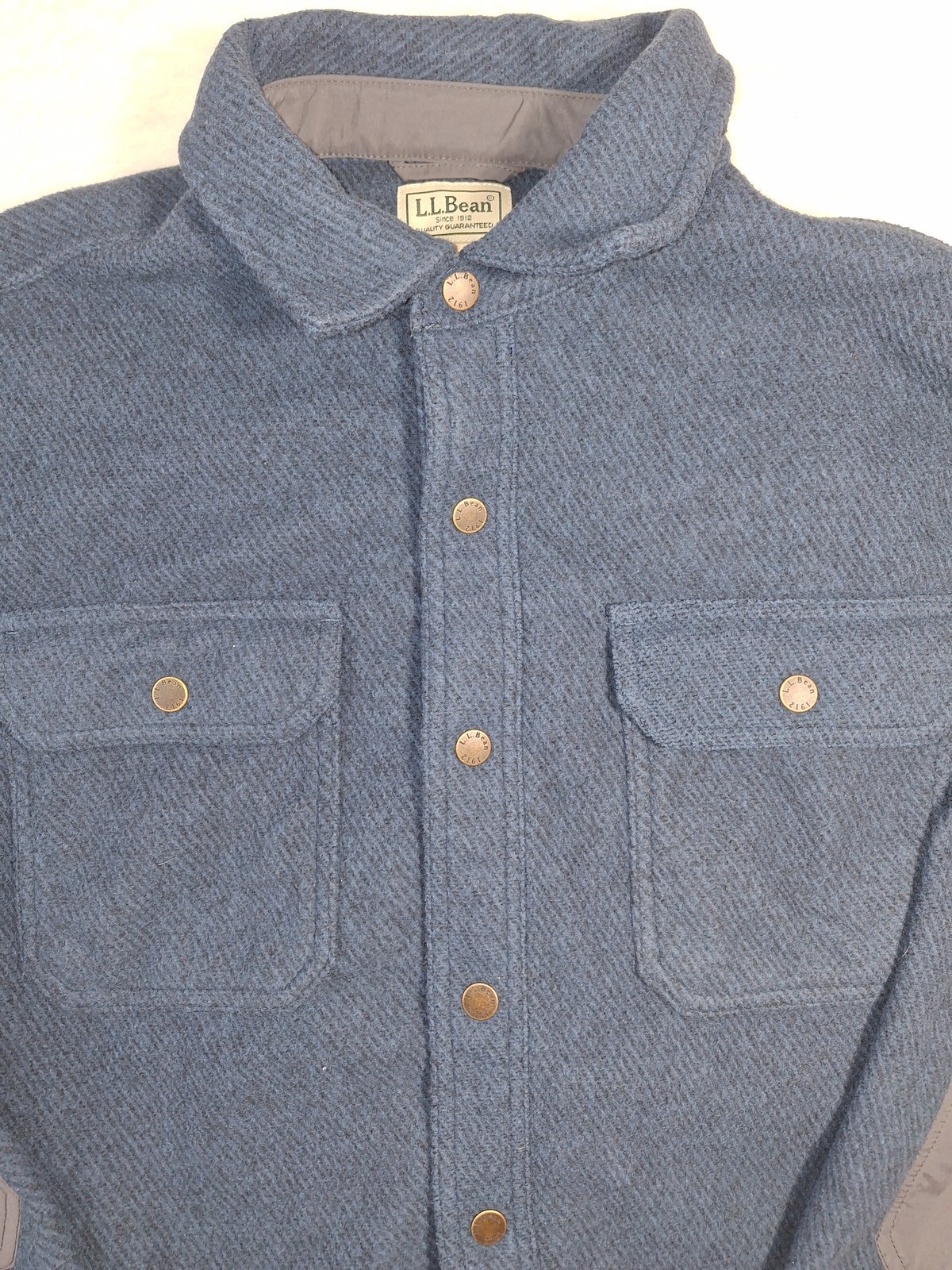 L.L.Bean Men’s Small Regular Blue Button Front Shirt Jacket Elbow Patches