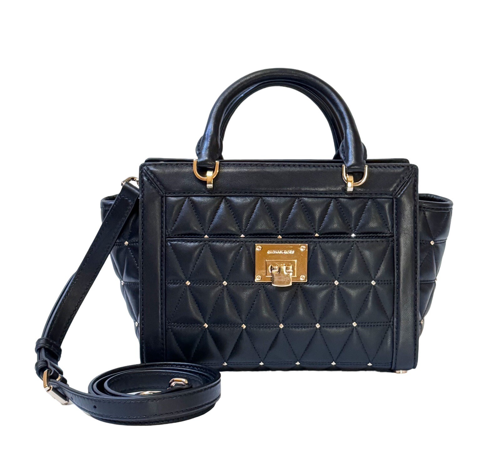 MICHAEL KORS VIVIANNE SMALL SATCHEL CROSSBODY BAG BLACK/GOLD STUDS