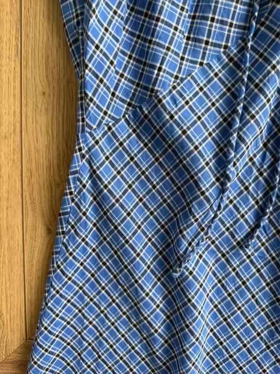 NWT Doen Elegant plaid slim fit long skirt with bubble sleeves and round neck dr