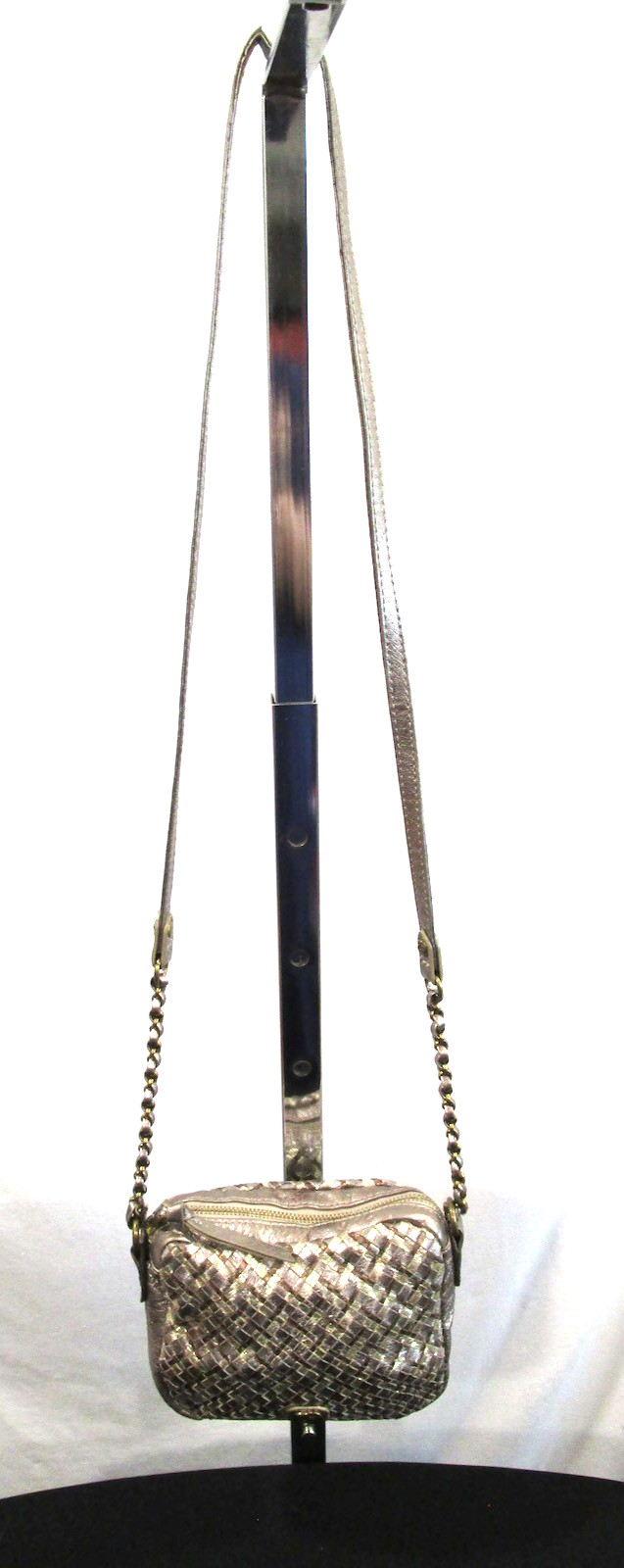 Elliott Lucca Small Silver, Gold Metallic Woven Leather Crossbody Purse
