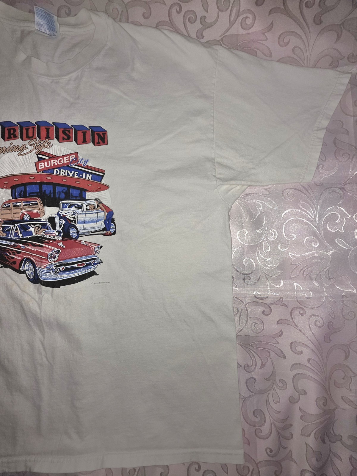 Vintage 90s Burger City Drive In Tshirt Mens 2XL XXL Classic Cars Hot Rods 1998