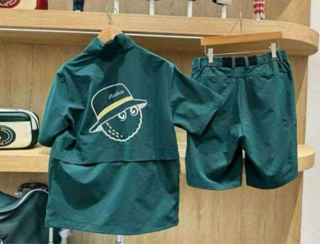 Men’s Malbon Rain Golf Jacket Green M~XXL Full Zip Hooded Jacket and Shorts Set
