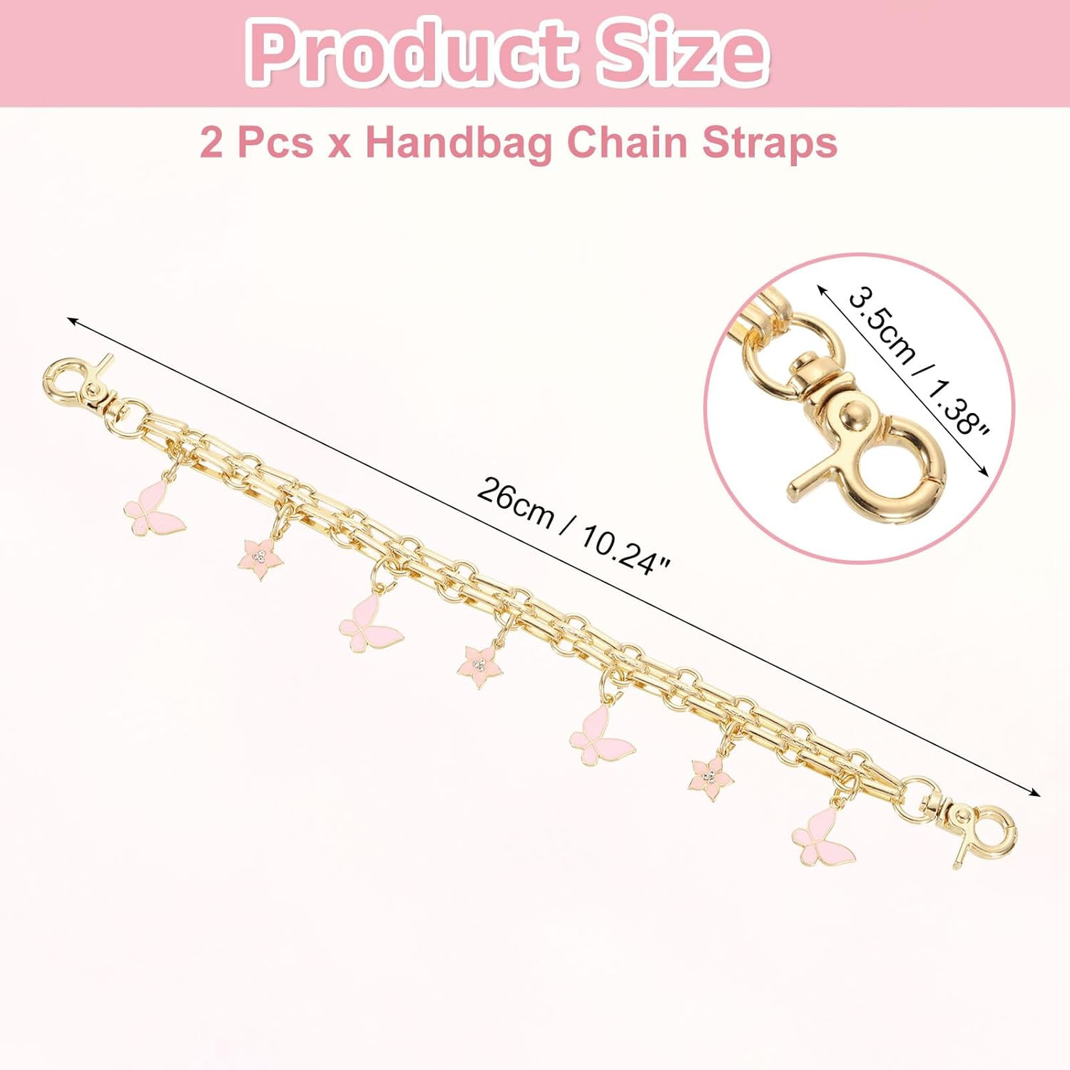 2Pcs 10″ Purse Extender Chain Straps, Bag Accessories Charm for Women Handbags H
