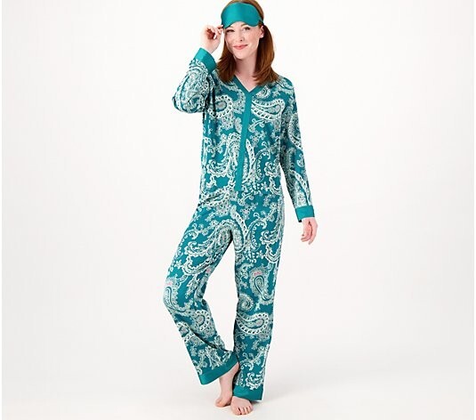 Breezies Lounge Printed Sleep Set with Eye Mask-Green Paisley-XL A520885 NEW