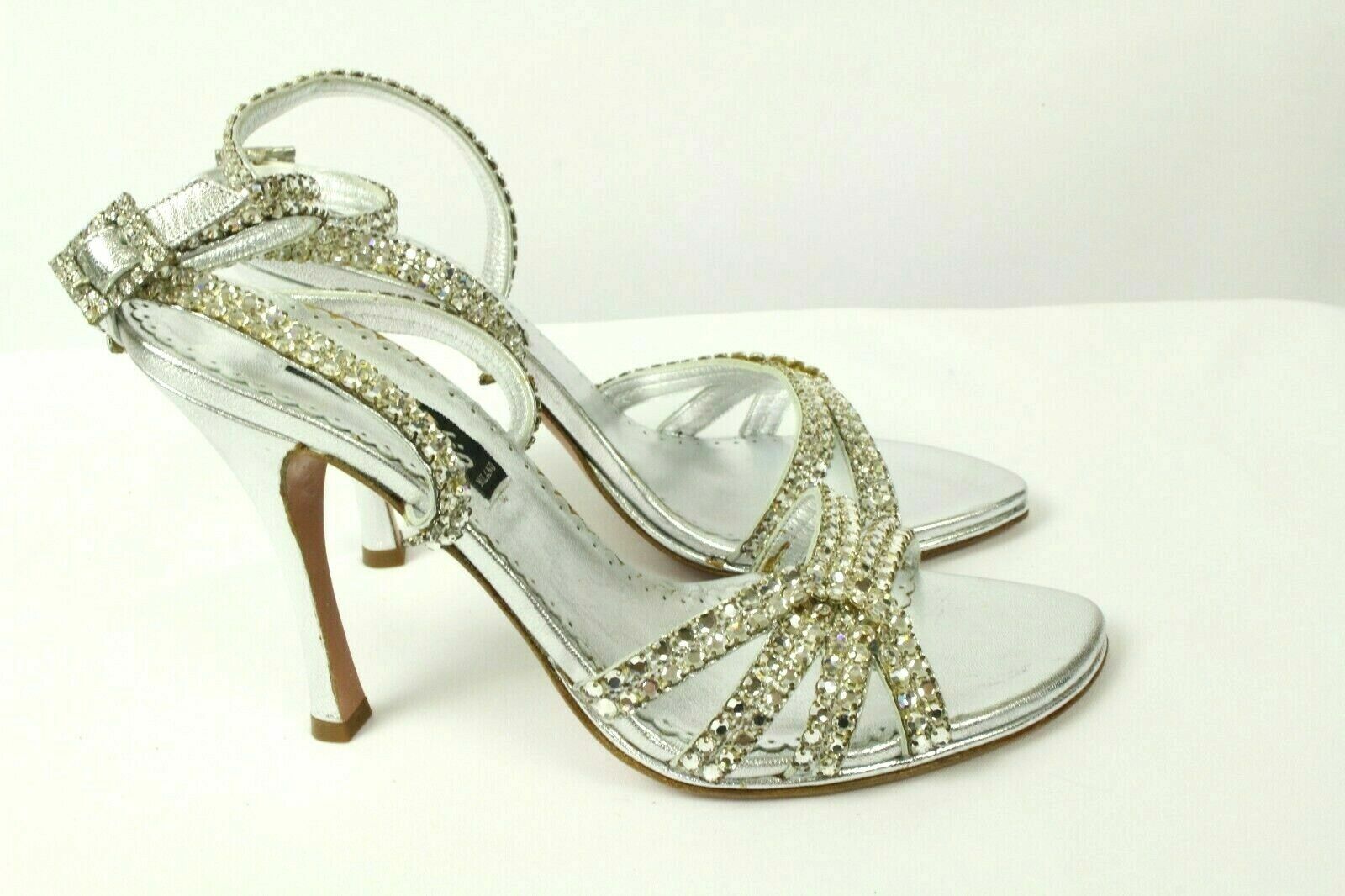 Frances cosacco Leather Silver Crystal Shoes Made In Italy Retail $719