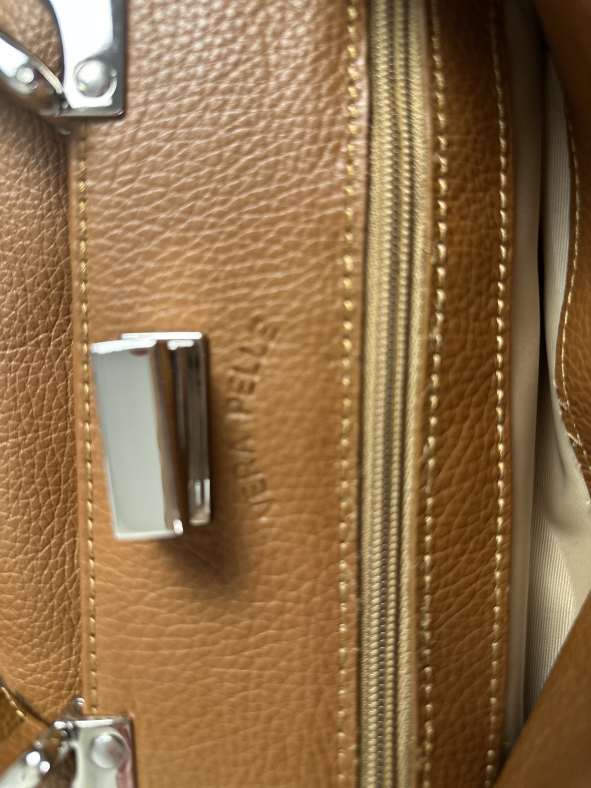 Italian Leather Handbag Carmel Pebbled Leather Top Handle Satchel Purse