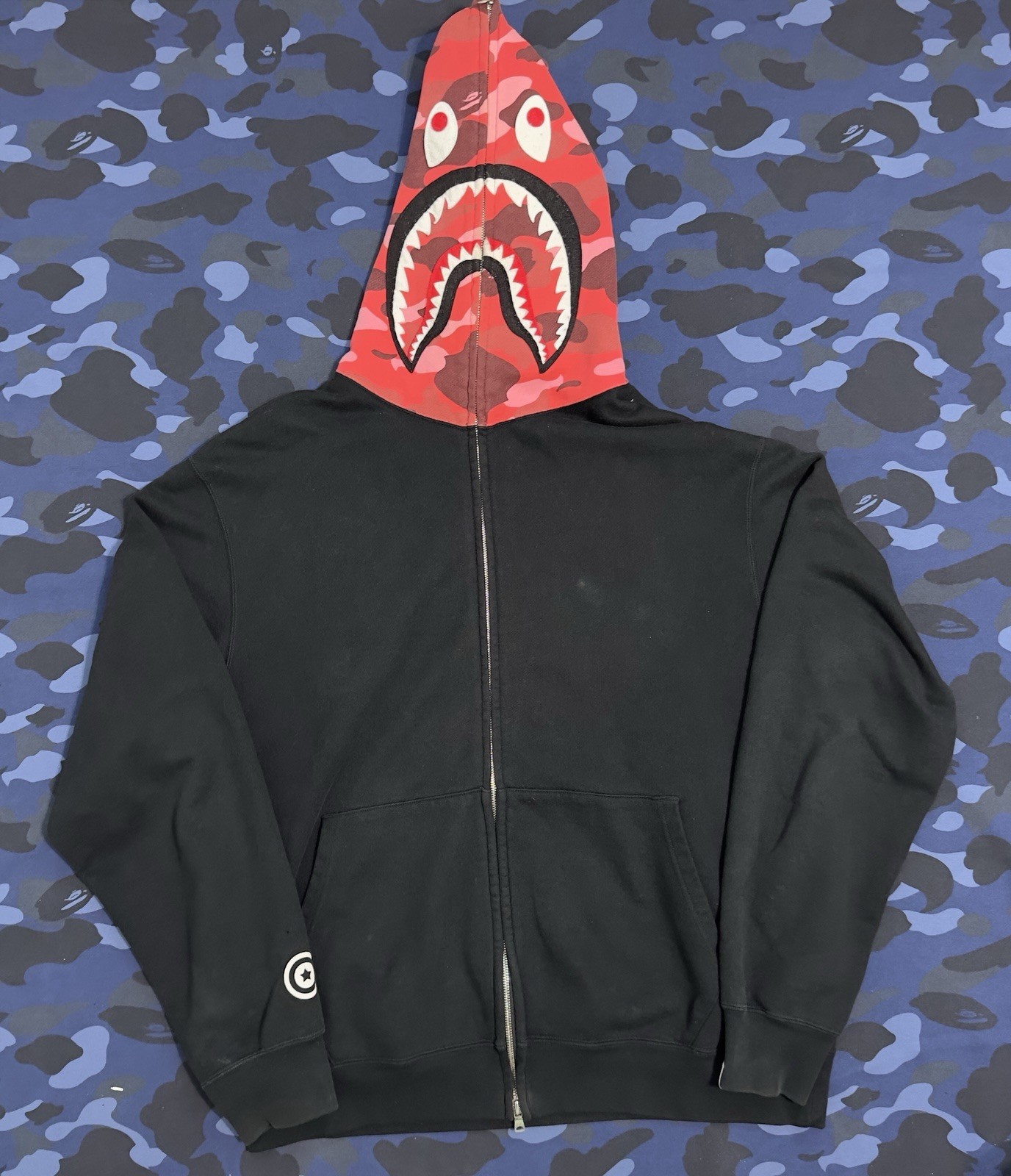 OG 2007 Nigo A Bathing Ape BAPE Black Pharrell Camo NFS Exclusive Shark Hoodie L