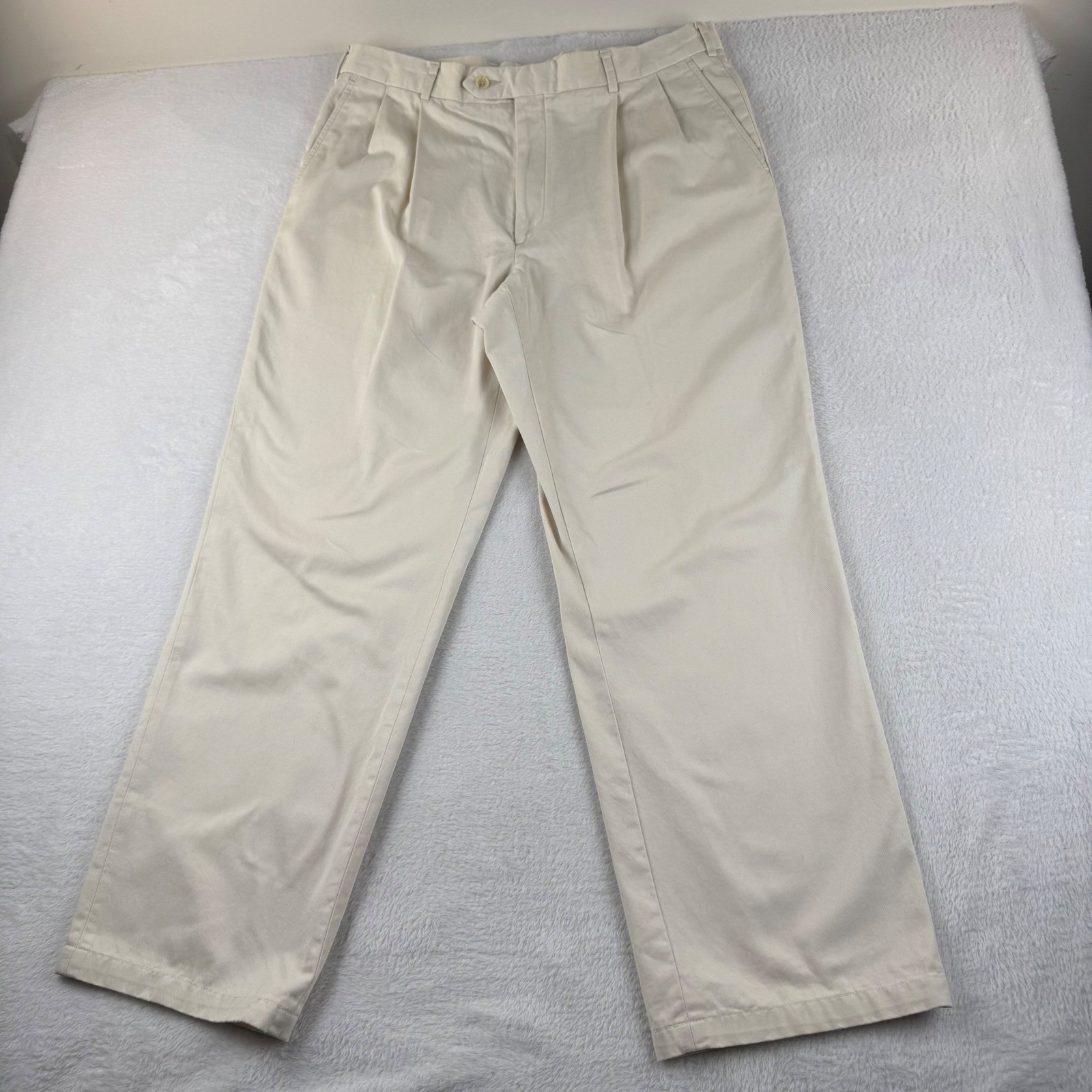 Paul Fredrick Pleated Trousers Mens 36×30 Stone Beige Cream 100% Cotton