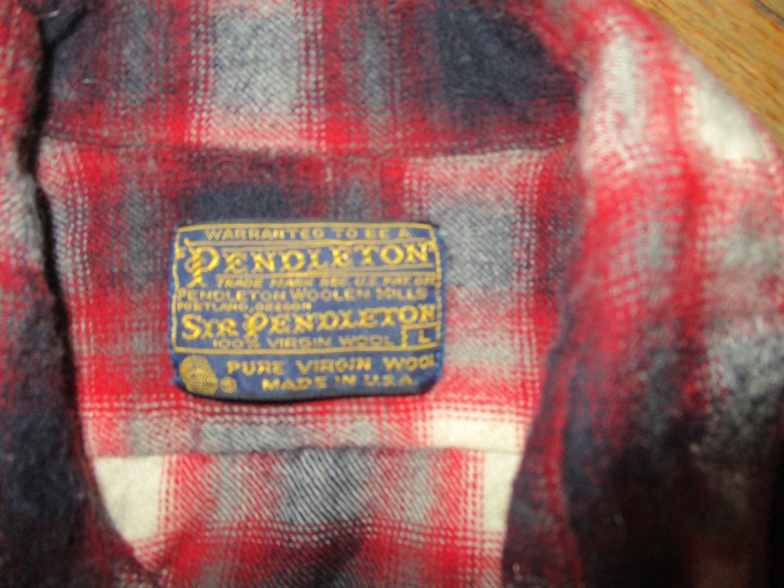 Pendleton Shirt Mens Large Red Black Plaid Wool Flannel Button Front Large
