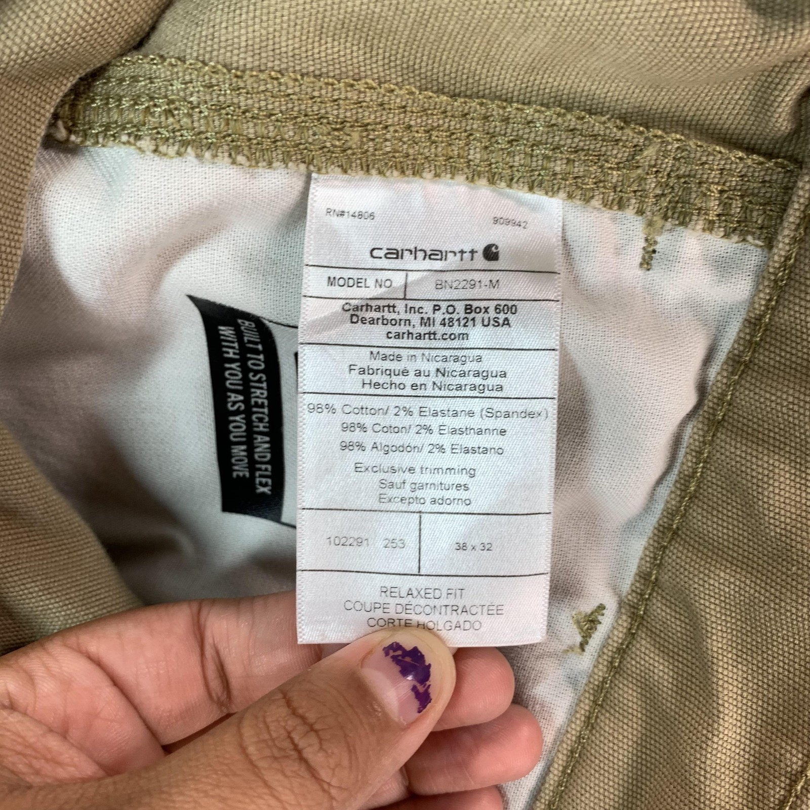 Carhartt Rugged Flex Relaxed Fit Carpenter Pants Mens 38×32 Beige Canvas Stretch