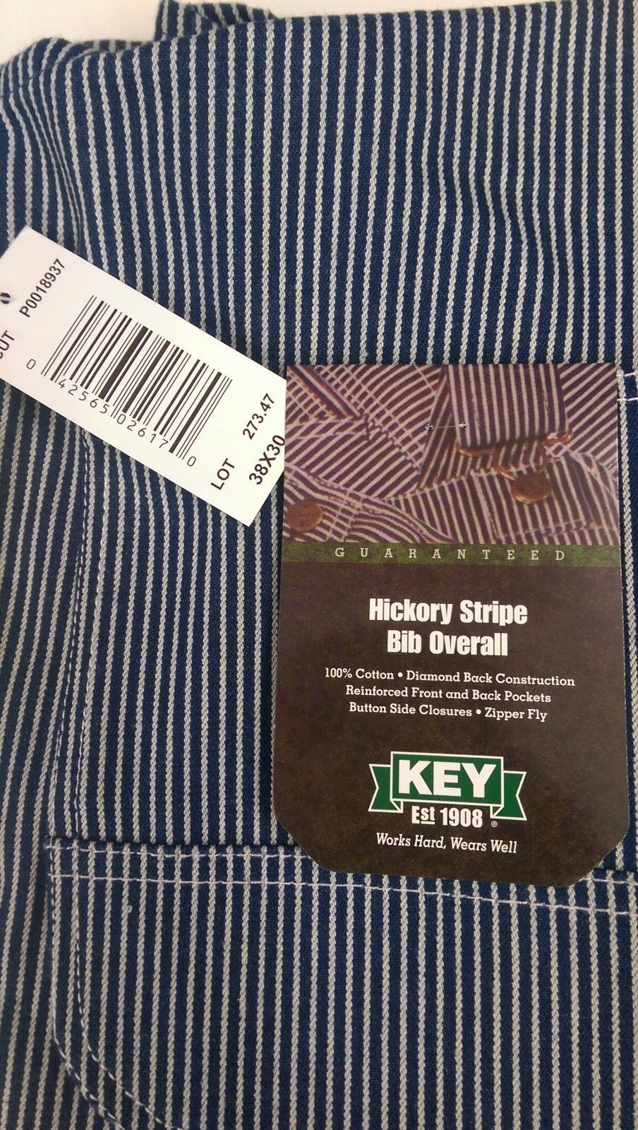 NEW Mens Authentic KEY IMPERIAL Carpenter Bib Overalls Hickory Stripe 100%cotton