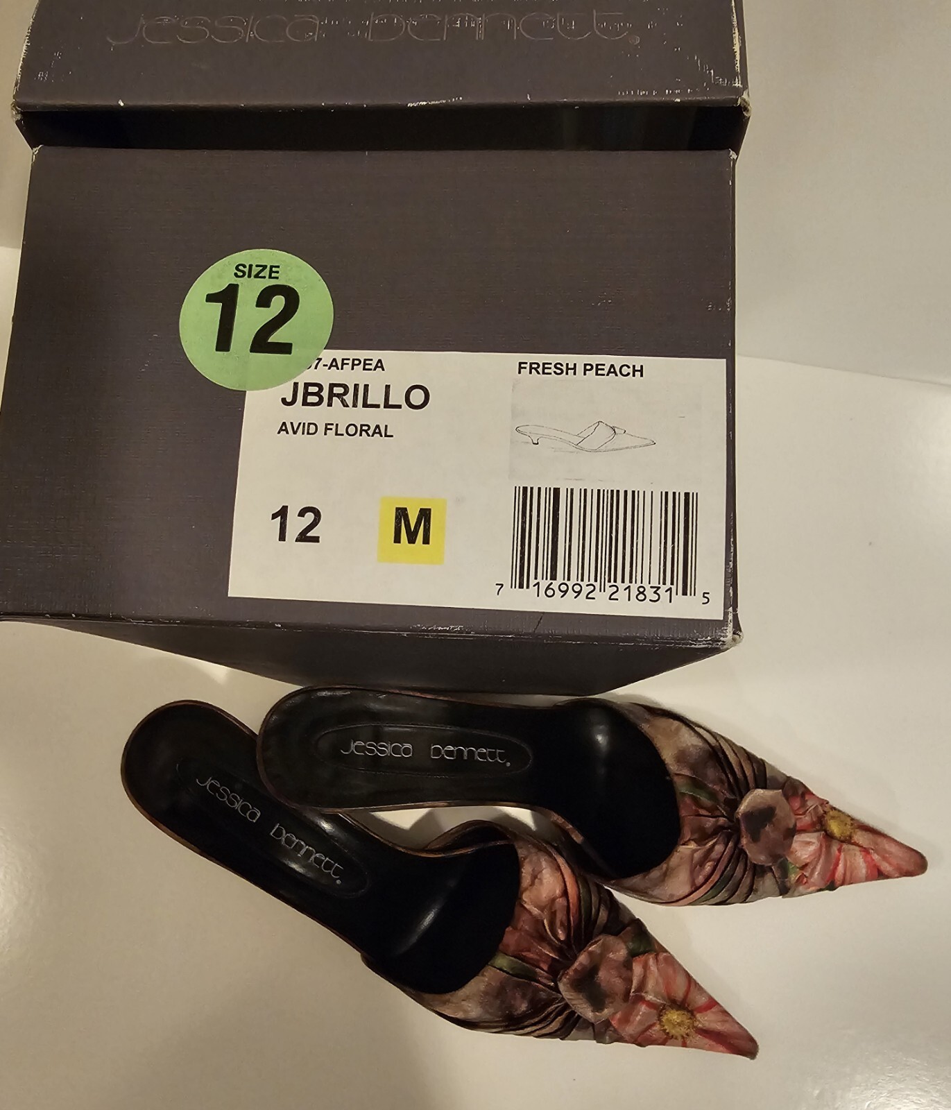 Jessica Bennett Brown Silk Kitten Heel Mules w/Floral Design ITALY 12M.