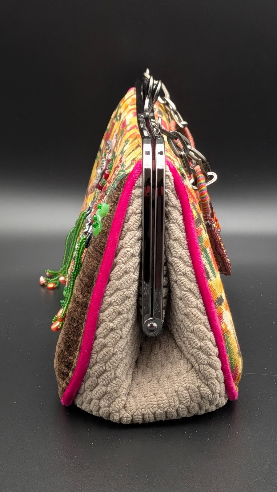Mary Frances Embellished Frame Clutch Bag Beaded Floral Appliqué Textile Purse