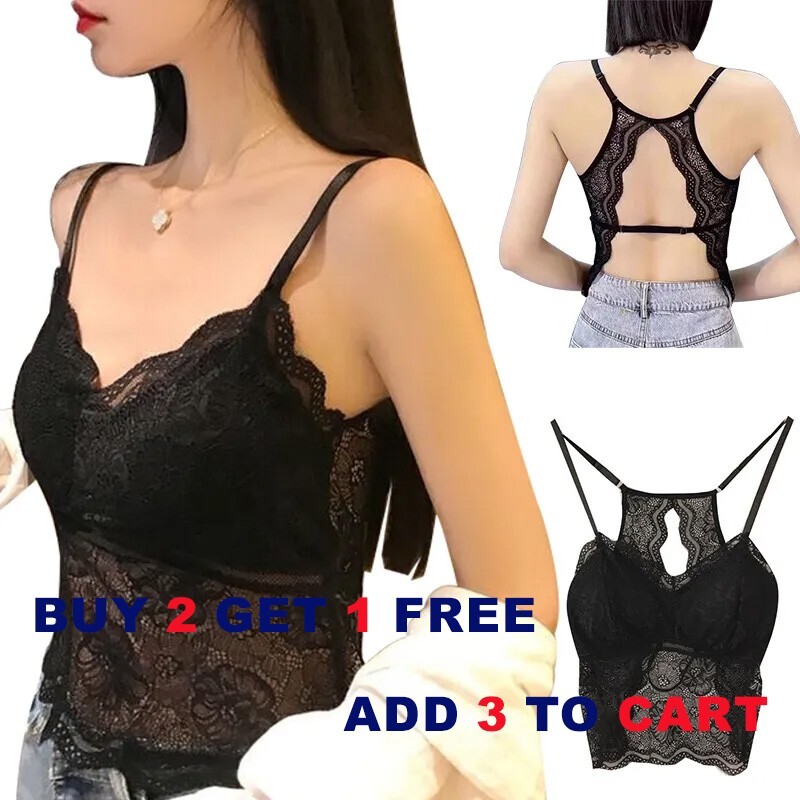 Women Sexy Lingerie Lace V Neck Crochet Bralette Bra Crop Top Cami Padded Tank