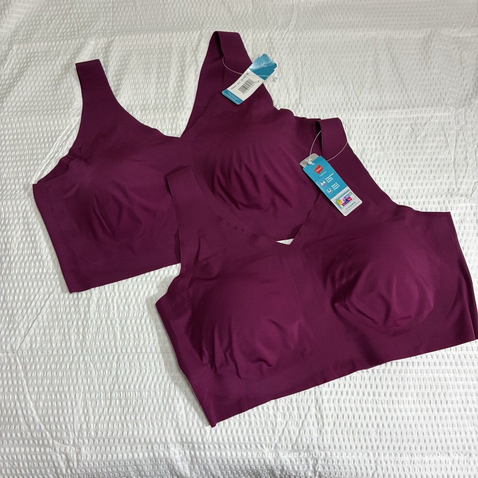 Hanes Signature Comfort SmoothTec Bra 3XL Galatic Red Soft Comfort Set of Two