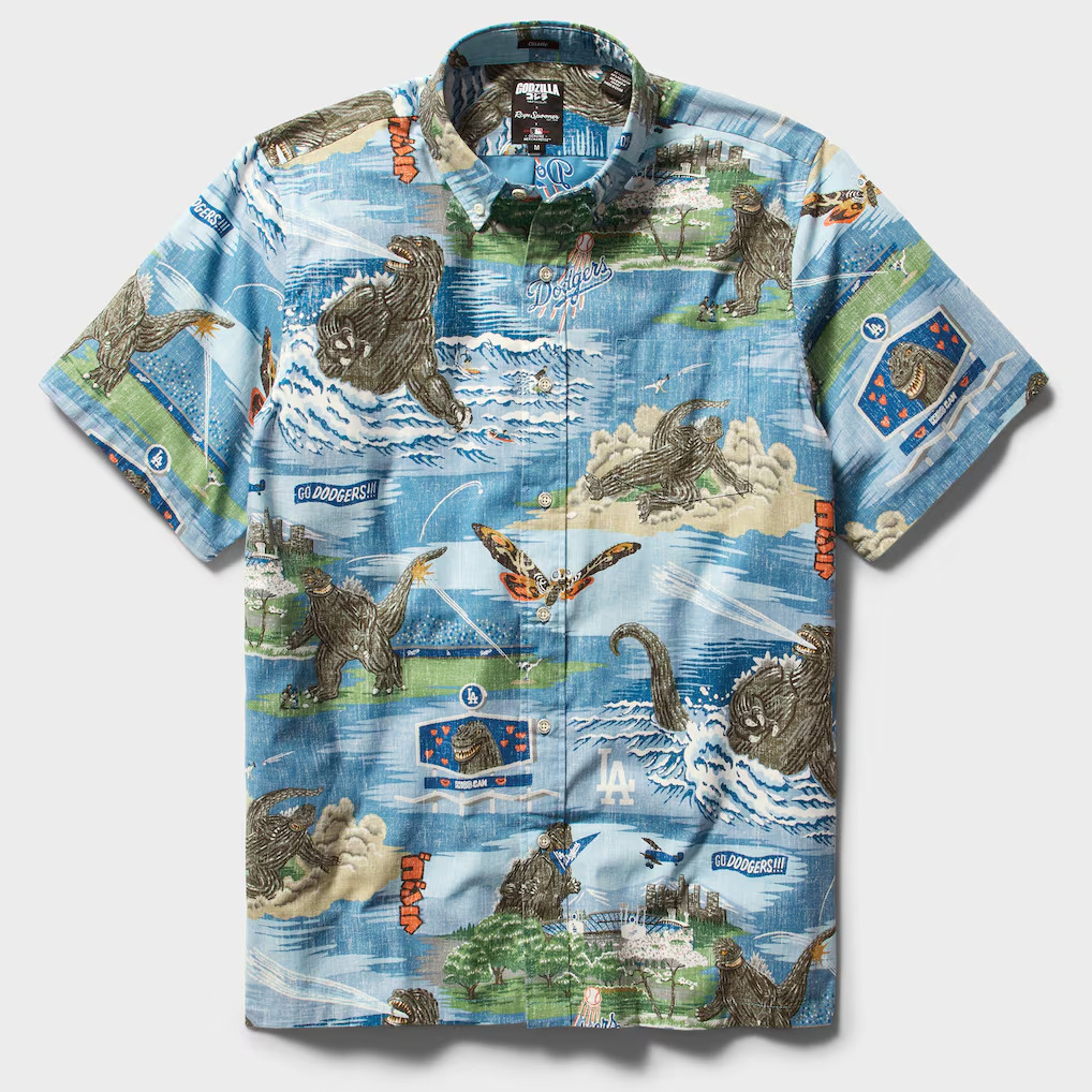 Los Angeles Dodgers Reyn Spooner Godzilla Button-Down Shirt – Blue Free Ship