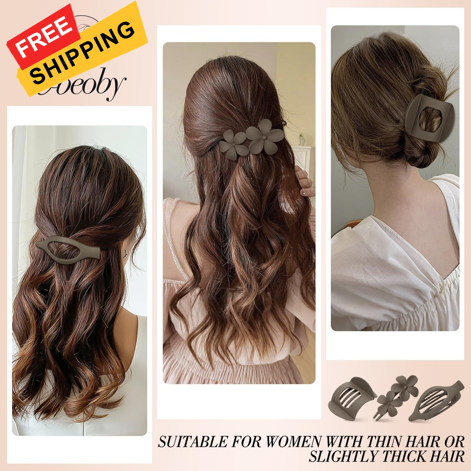 Obeoby 10 Pcs Flat Hair 1 Count (Pack of 10), Coffee, brown, black, white