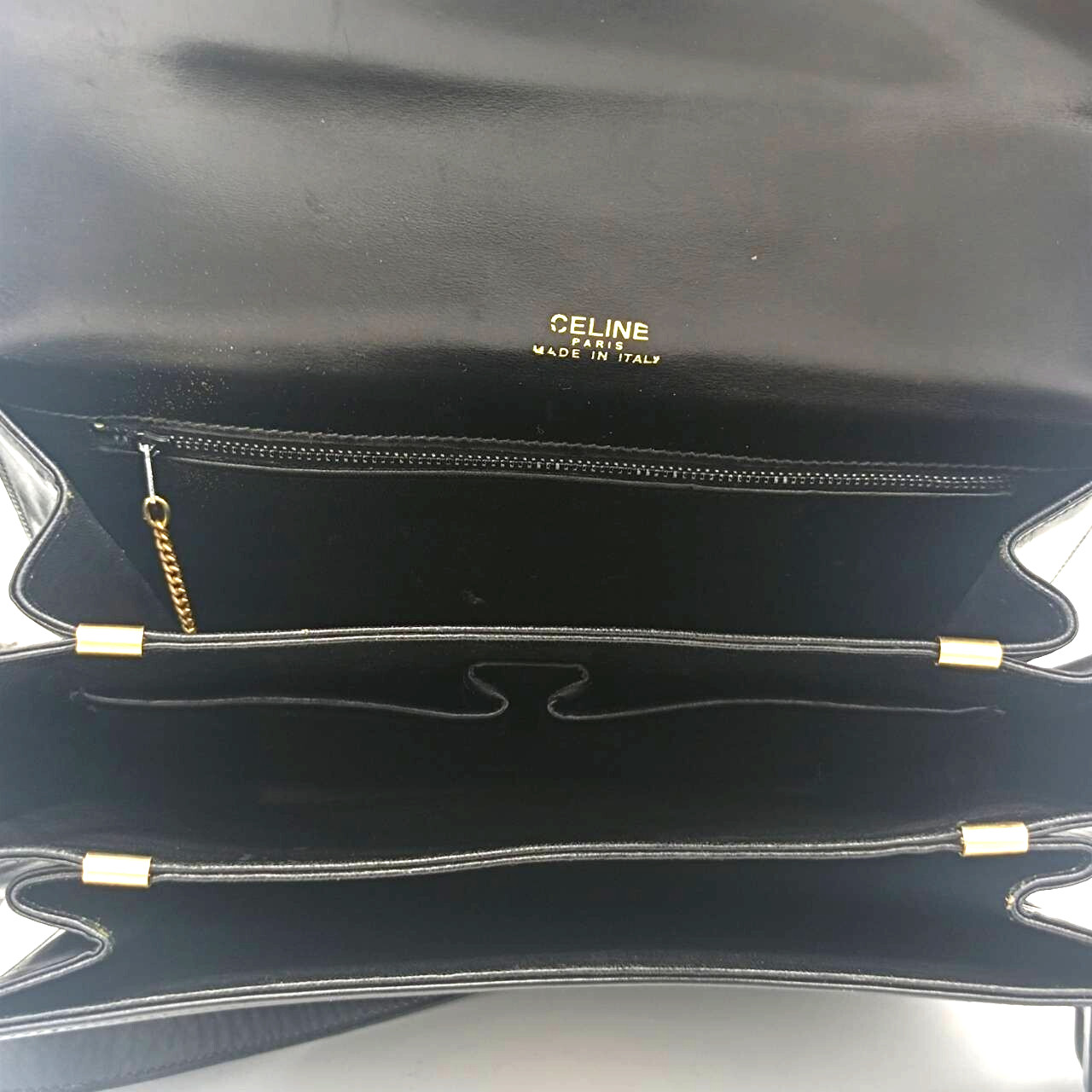 CELINE Leather Shoulder Bag Horse Carriage Gold Metal