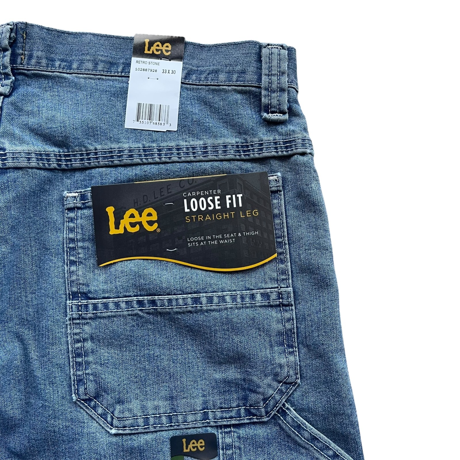 NWT Lee Mens Dungarees Denim Straight Leg Loose Fit Cargo Carpenter Jeans All Sz